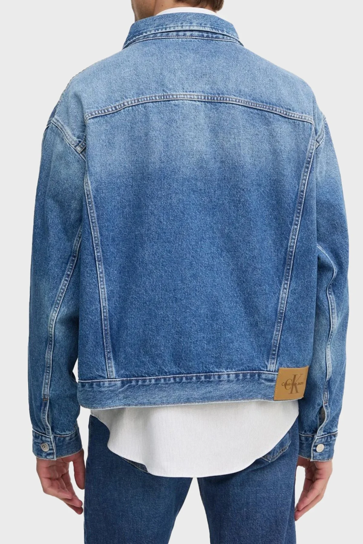 Calvin Klein % 100 Pamuk Relaxed Fit J30J3270271A4 Erkek Kot Ceket J30J327027 1A4 MAVİ - 9