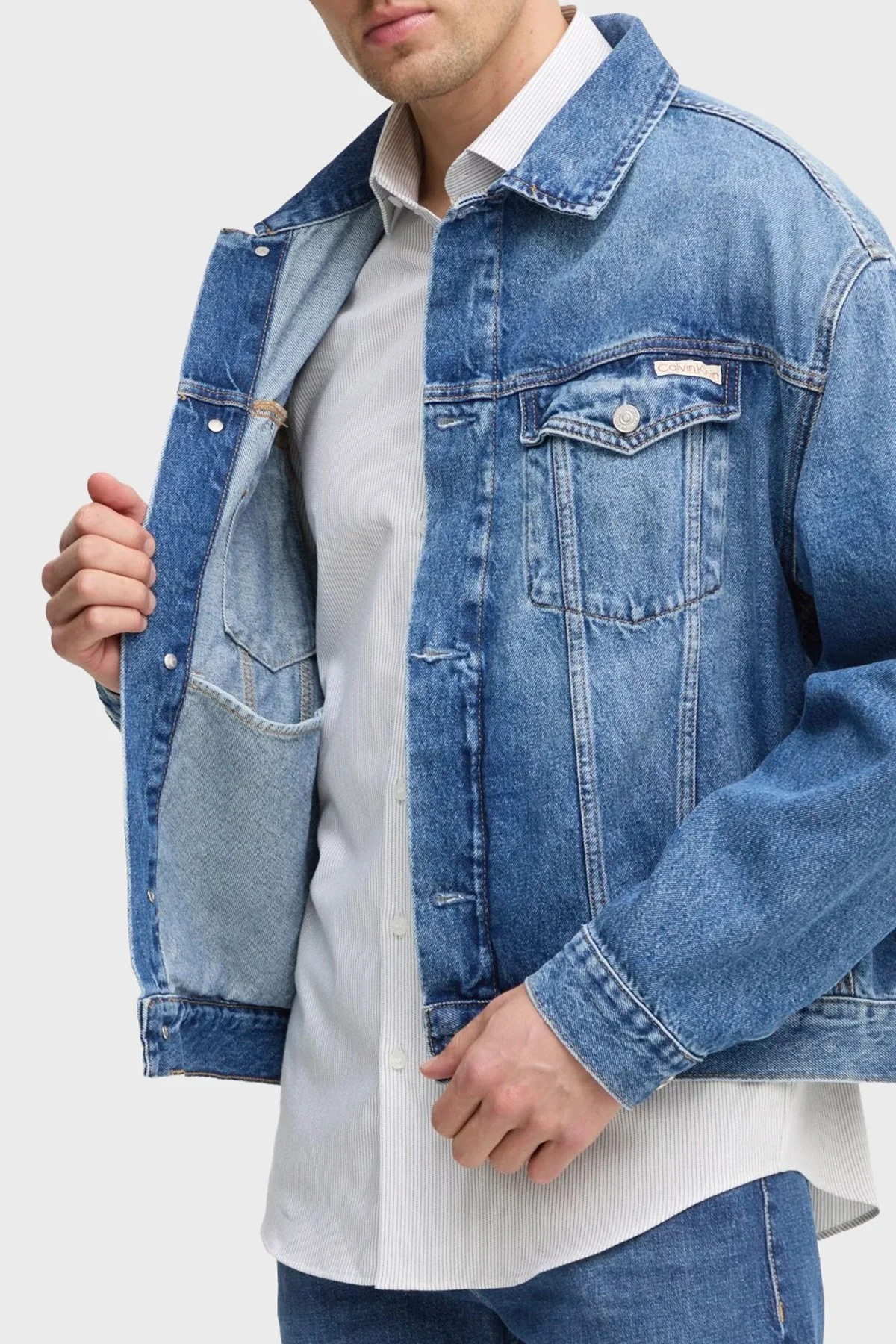 Calvin Klein % 100 Pamuk Relaxed Fit J30J3270271A4 Erkek Kot Ceket J30J327027 1A4 MAVİ - 10