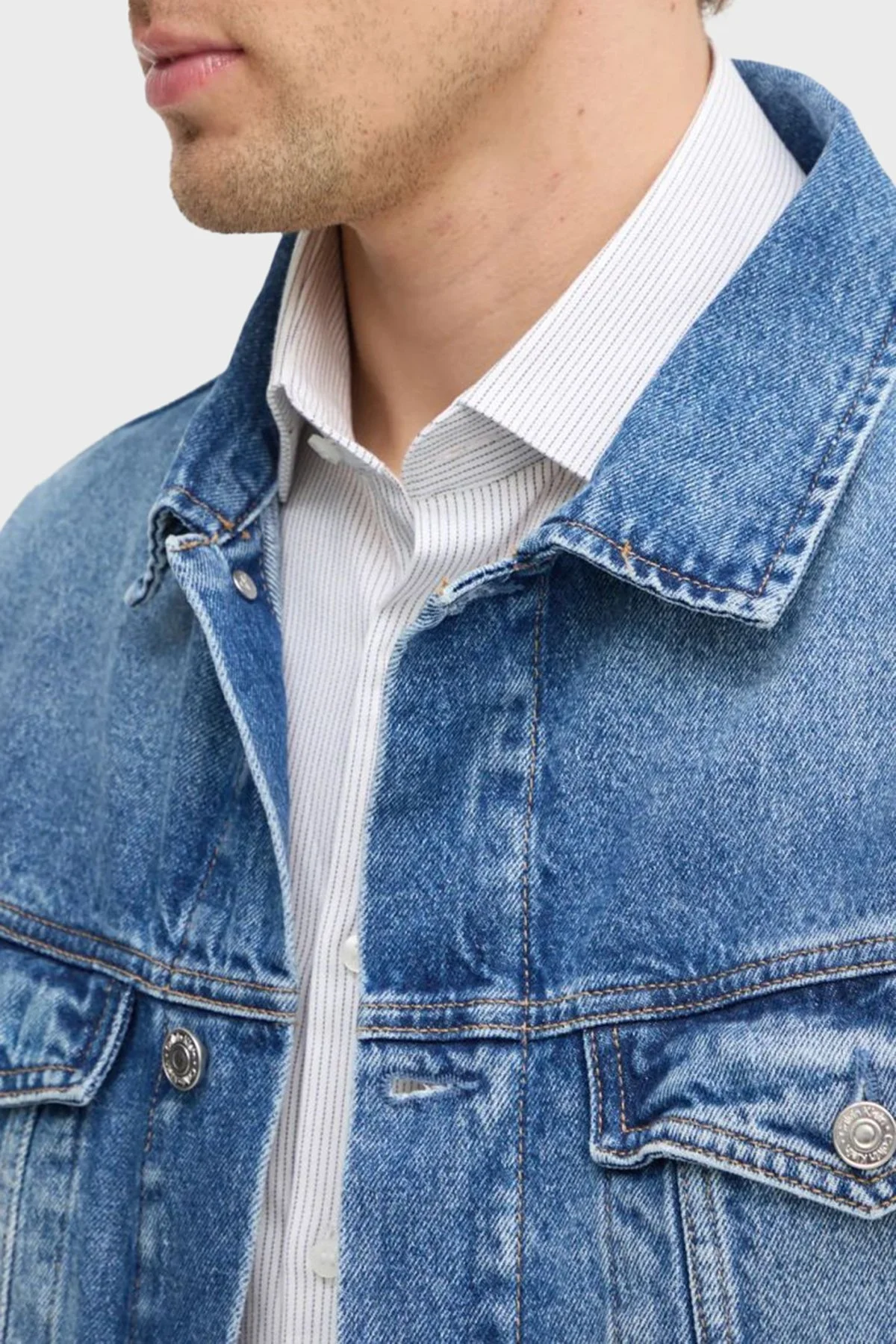 Calvin Klein % 100 Pamuk Relaxed Fit J30J3270271A4 Erkek Kot Ceket J30J327027 1A4 MAVİ - 11