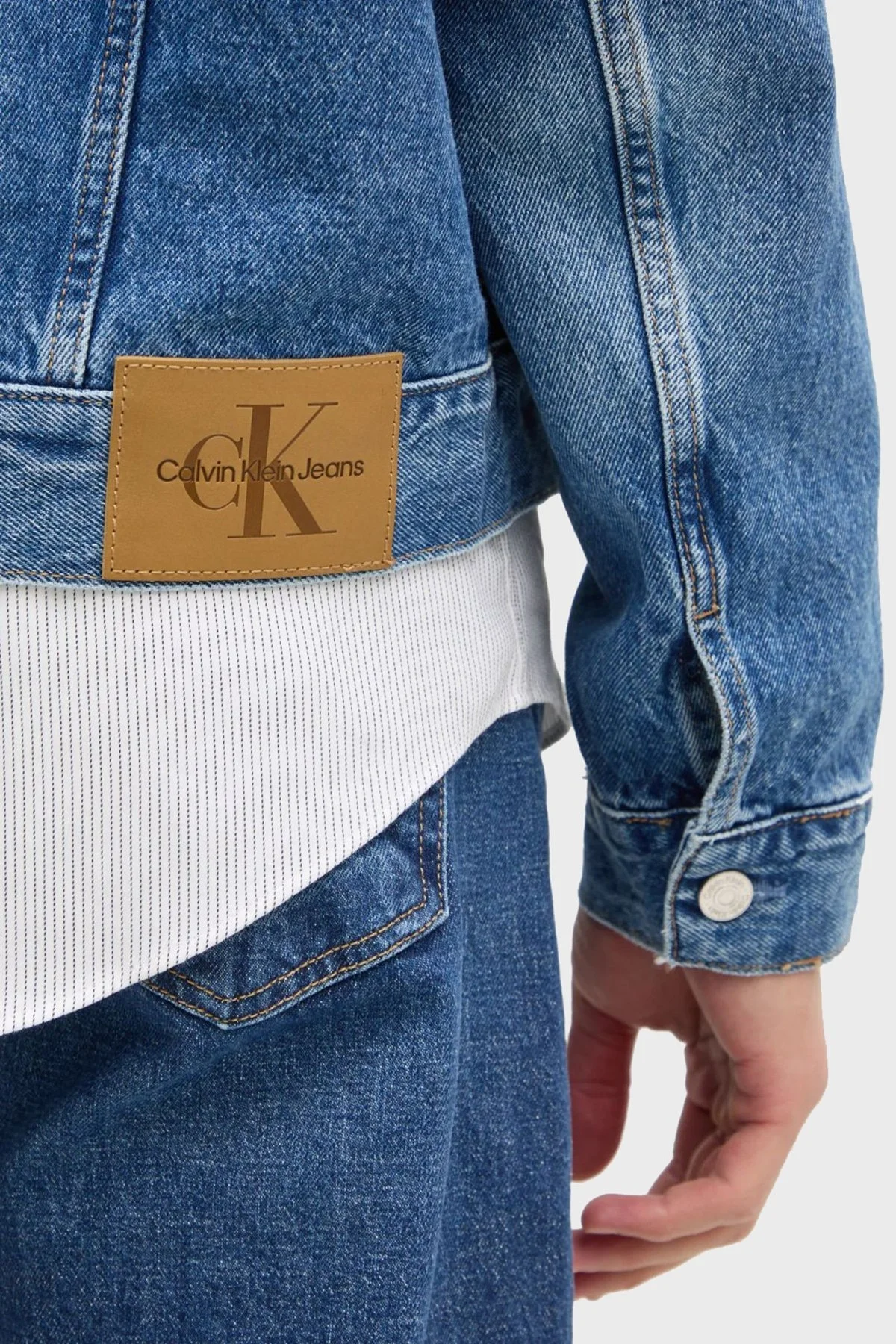 Calvin Klein % 100 Pamuk Relaxed Fit J30J3270271A4 Erkek Kot Ceket J30J327027 1A4 MAVİ - 12