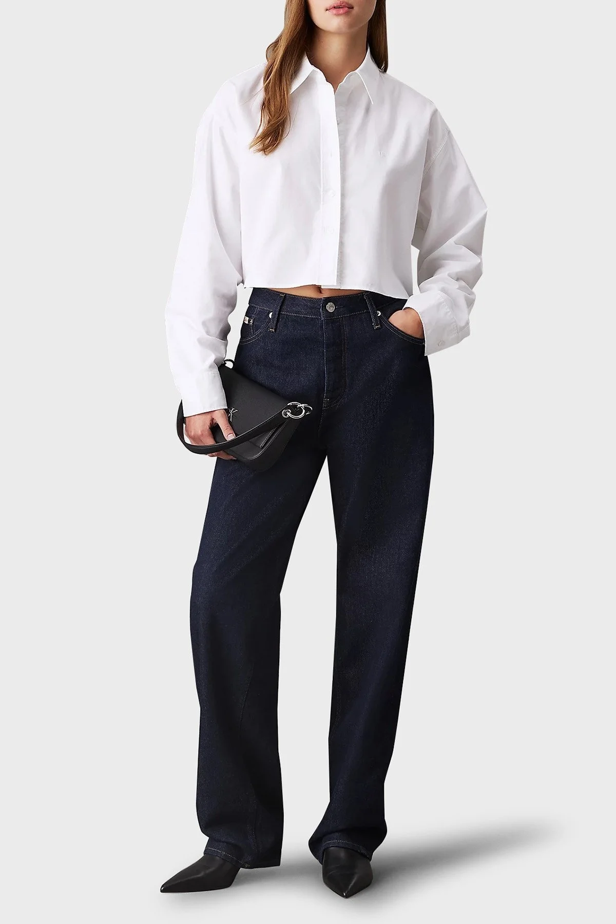 Calvin Klein % 100 Pamuk Relaxed Fit Klasik Yaka Crop J20J225079YAF Bayan Gömlek J20J225079 YAF BEYAZ - 6