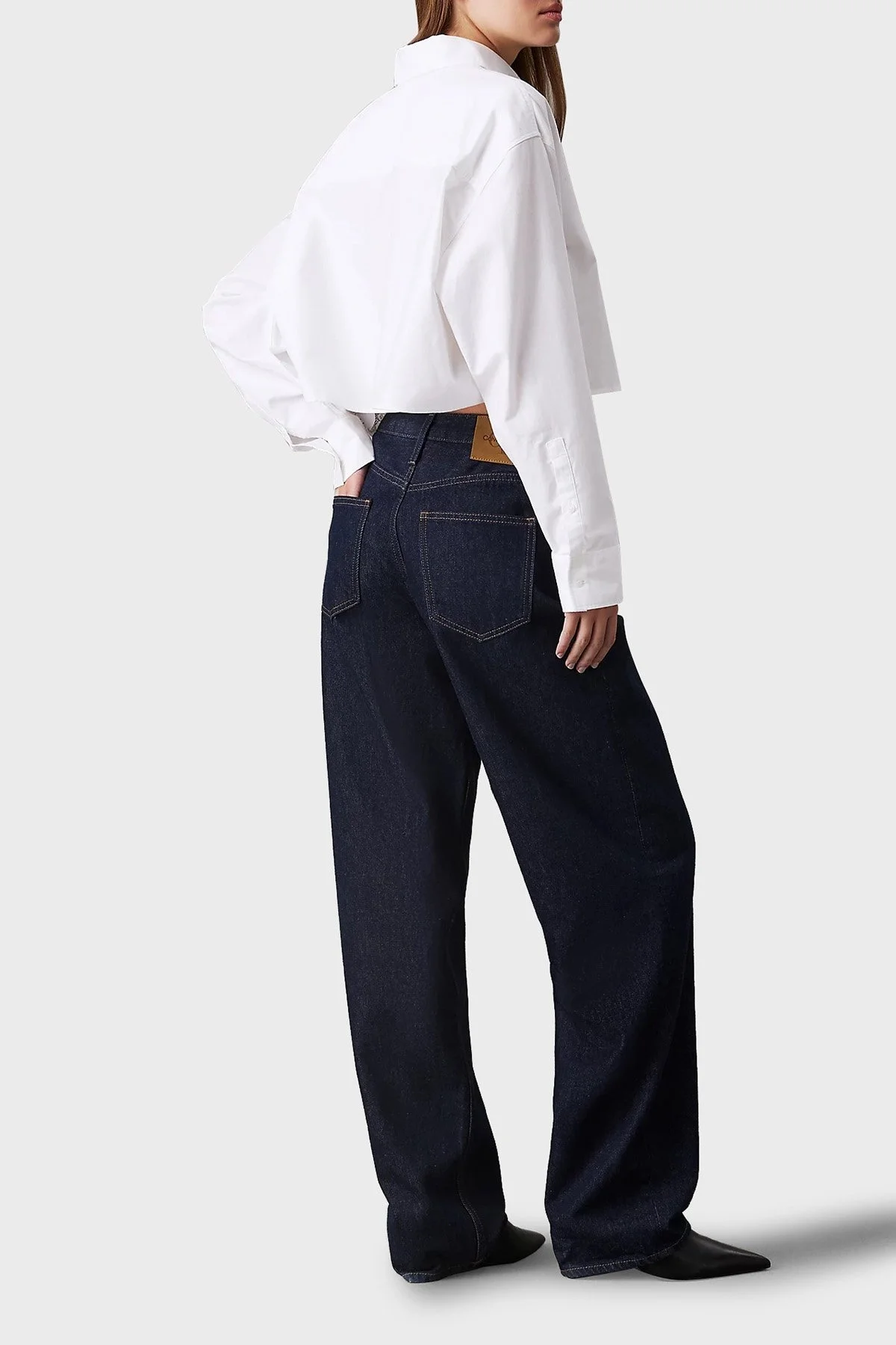 Calvin Klein % 100 Pamuk Relaxed Fit Klasik Yaka Crop J20J225079YAF Bayan Gömlek J20J225079 YAF BEYAZ - 7