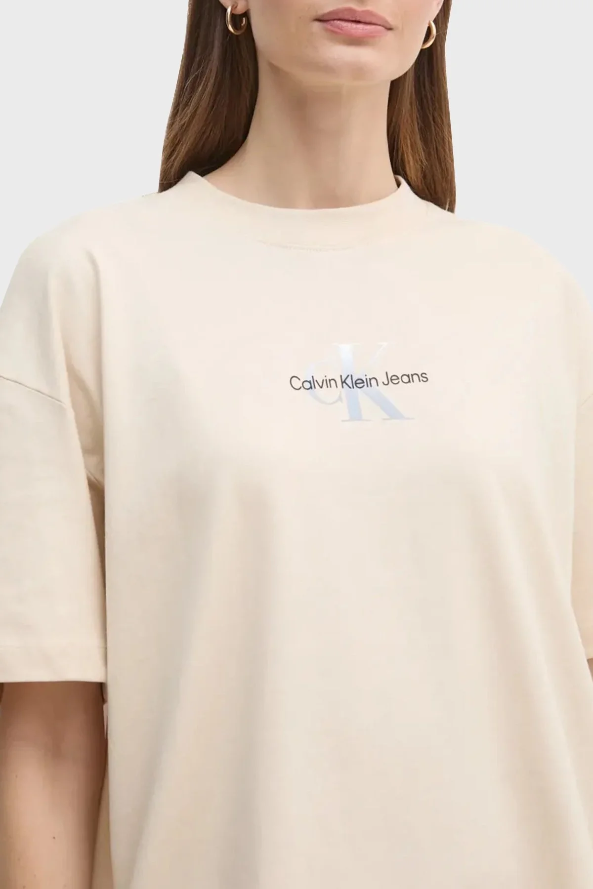 Calvin Klein % 100 Pamuk Relaxed Fit Logolu J20J225521AEA Bayan T Shirt J20J225521 AEA BEJ - 9