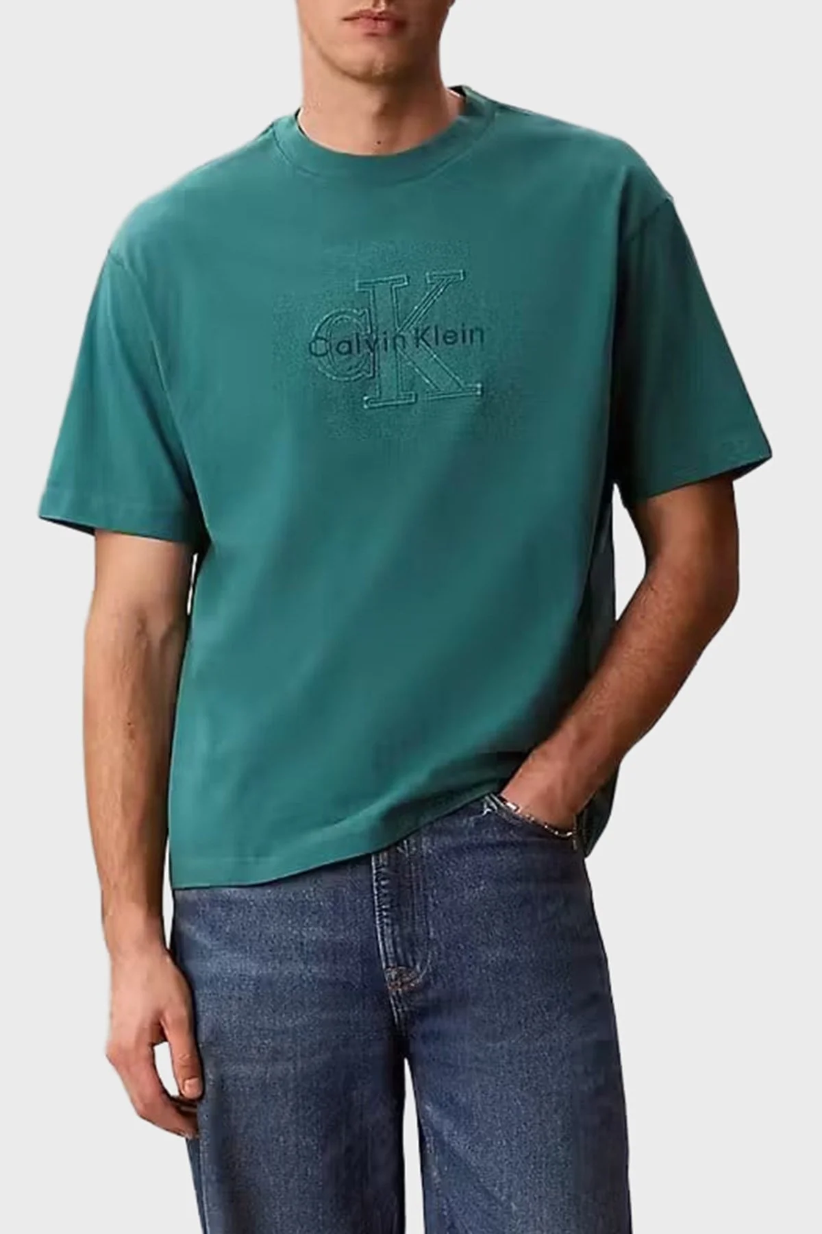 Calvin Klein % 100 Pamuk Relaxed Fit Logolu LV04RG814G8ZU Erkek T Shirt LV04RG814G 8ZU PETROL - 3