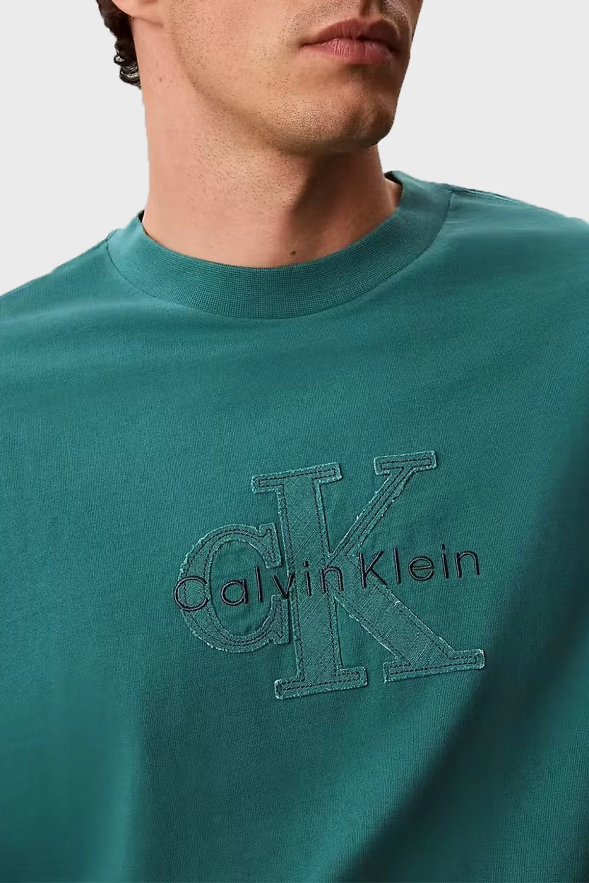 Calvin Klein % 100 Pamuk Relaxed Fit Logolu LV04RG814G8ZU Erkek T Shirt LV04RG814G 8ZU PETROL - 4