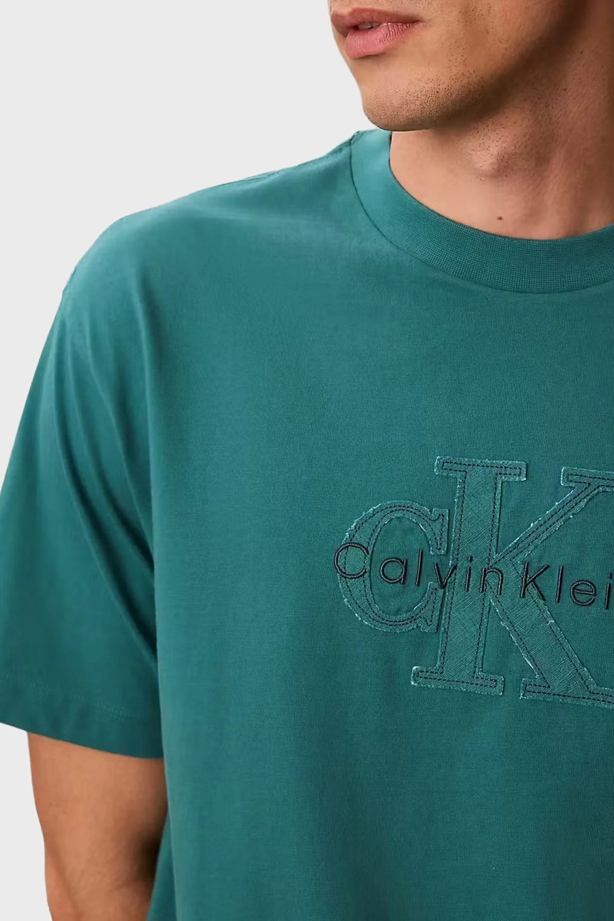Calvin Klein % 100 Pamuk Relaxed Fit Logolu LV04RG814G8ZU Erkek T Shirt LV04RG814G 8ZU PETROL - 5