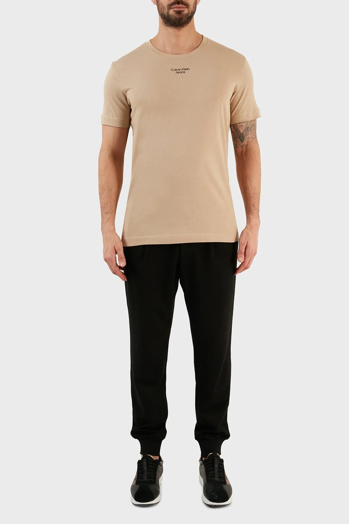 Calvin Klein % 100 Pamuk Slim Fit Bisiklet Yaka Erkek T Shirt J30J320595 PF2 BEJ - 4