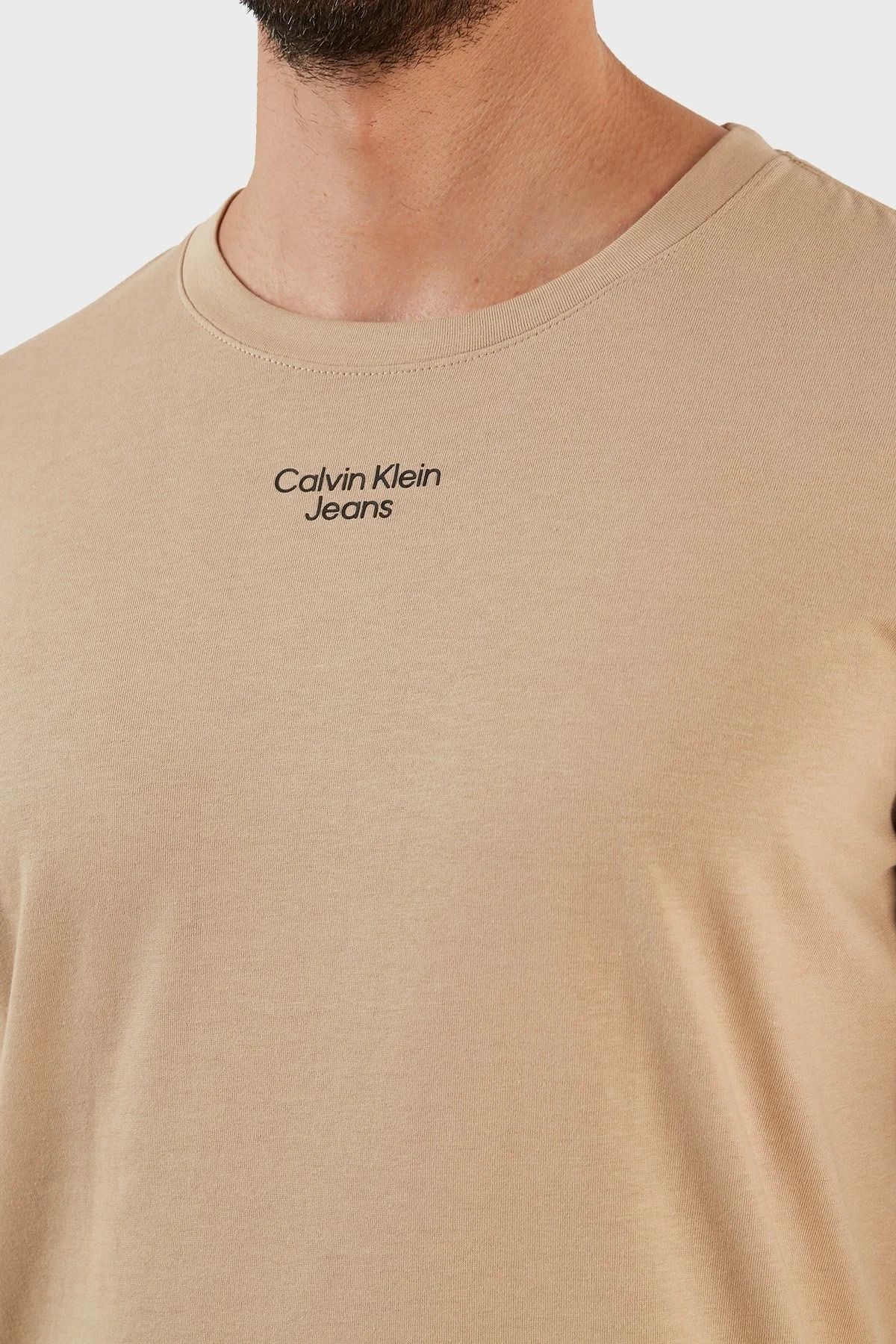 Calvin Klein % 100 Pamuk Slim Fit Bisiklet Yaka Erkek T Shirt J30J320595 PF2 BEJ - 6