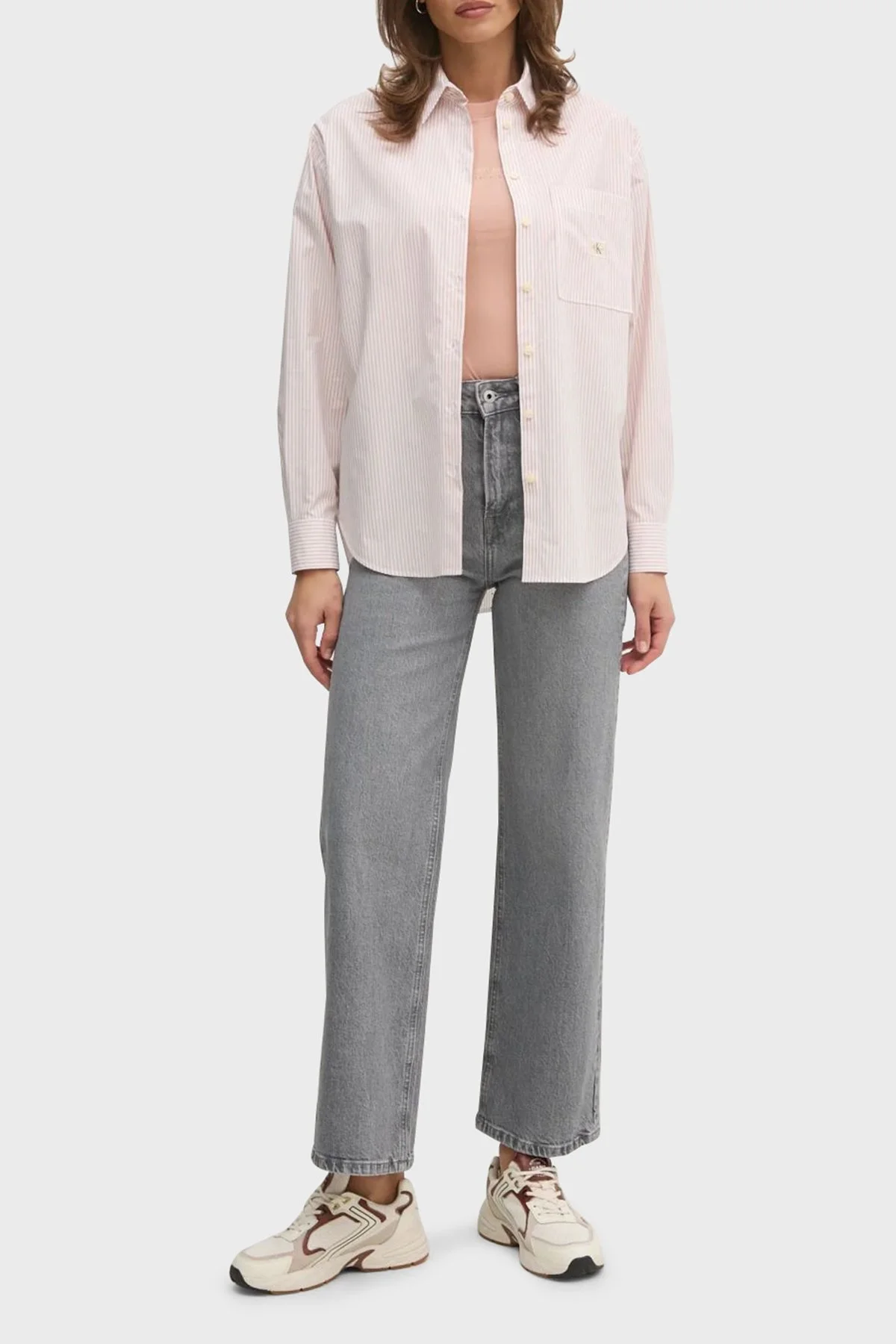 Calvin Klein % 100 Pamuk Slim Fit Bisiklet Yaka J20J224990TGW Bayan T Shirt J20J224990 TGW PUDRA - 7