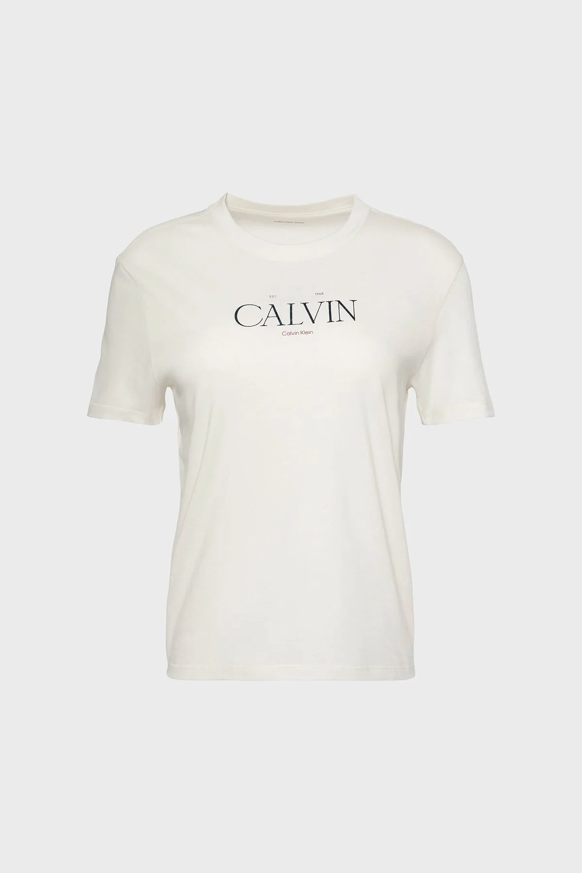 Calvin Klein % 100 Pamuk Slim Fit Bisiklet Yaka LV047G806GYAS Kadın T Shirt LV047G806G YAS Krem - 6