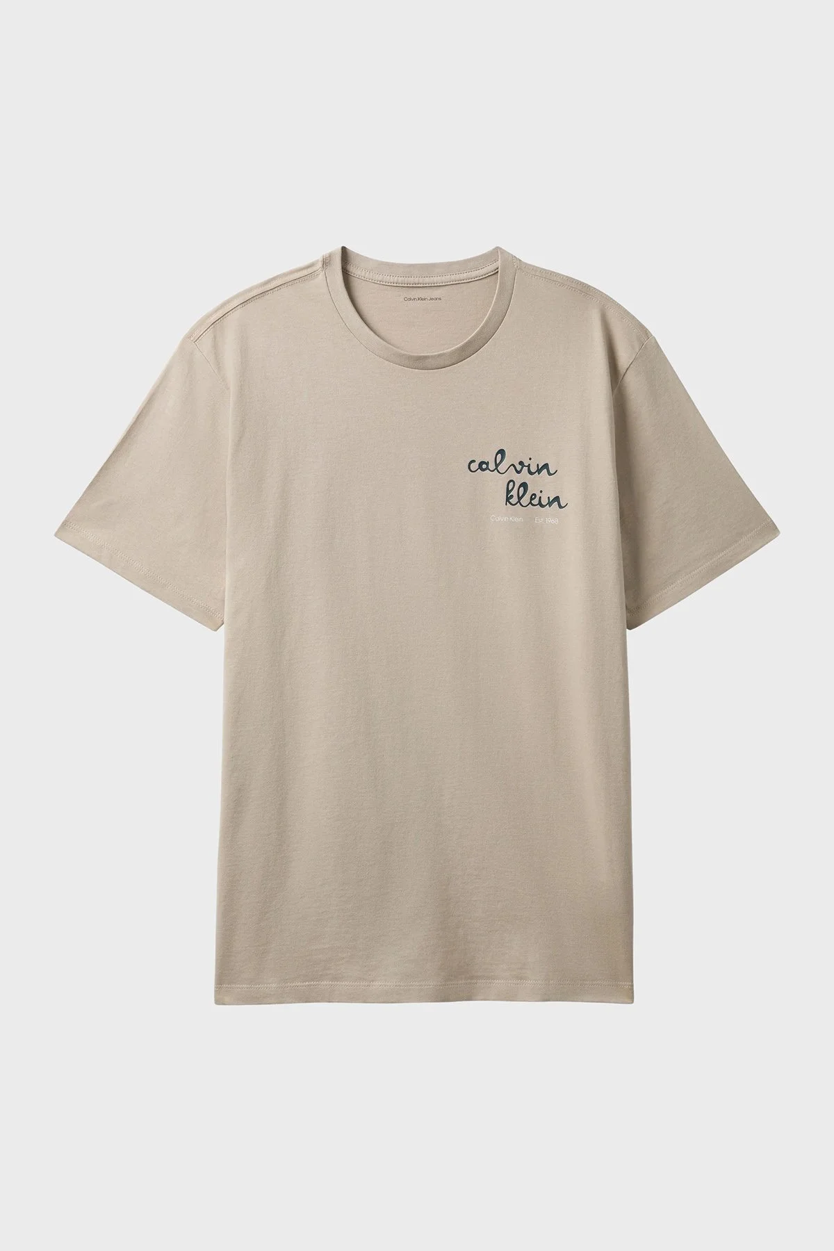 Calvin Klein % 100 Pamuk Slim Fit Bisiklet Yaka LV04RG837GPED Erkek T Shirt LV04RG837G PED Bej - 5