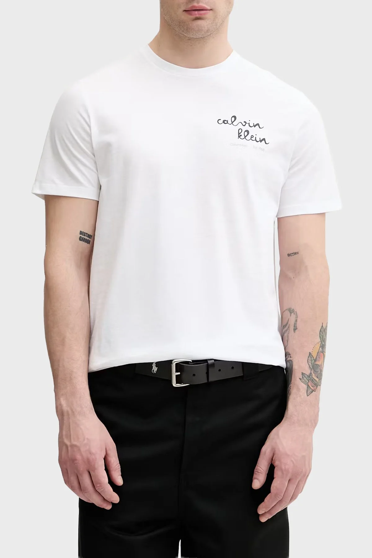 Calvin Klein % 100 Pamuk Slim Fit Logolu Bisiklet Yaka Erkek T Shirt LV04RG837G YAF BEYAZ - 1
