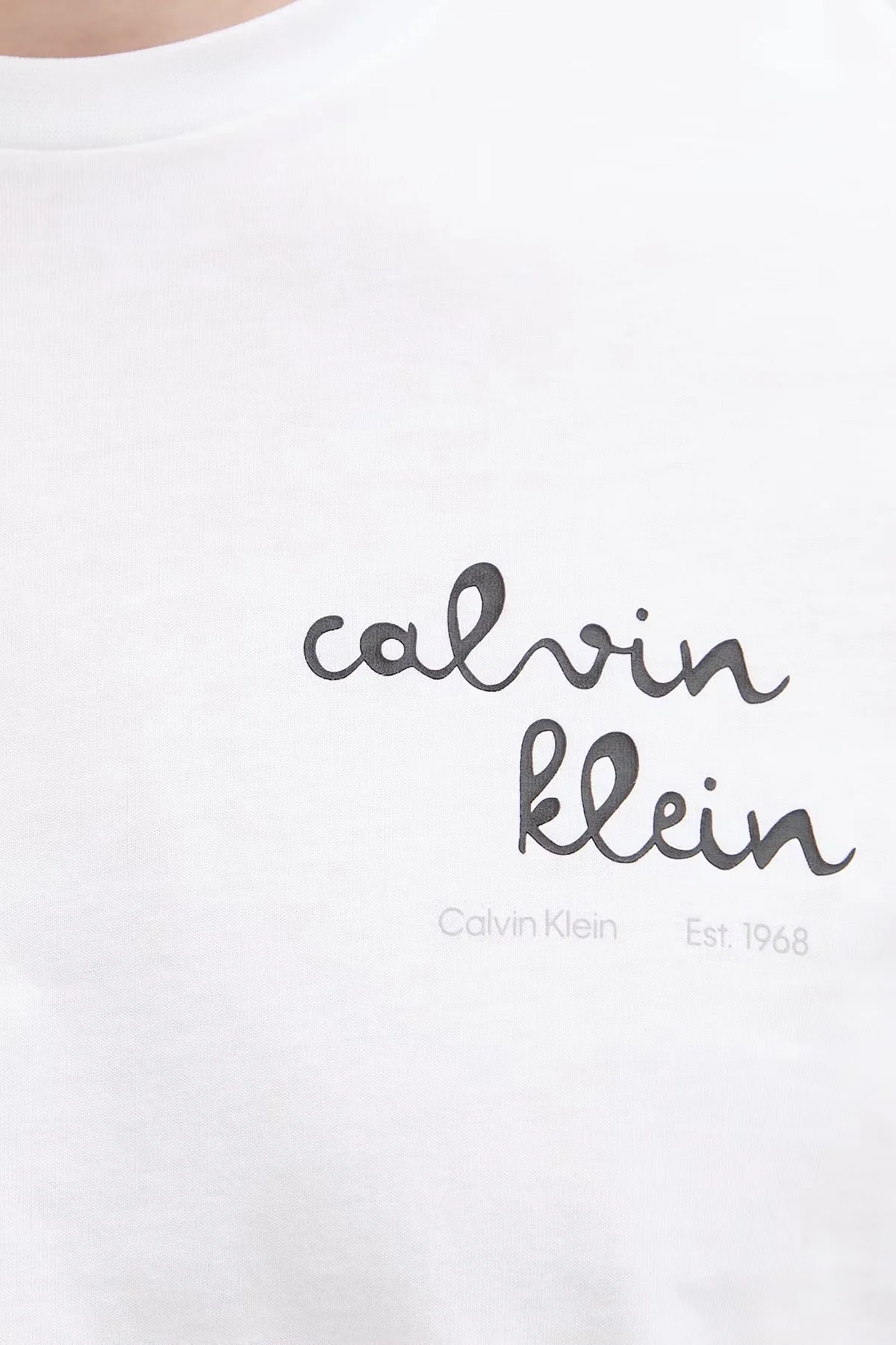 Calvin Klein % 100 Pamuk Slim Fit Logolu Bisiklet Yaka Erkek T Shirt LV04RG837G YAF BEYAZ - 5