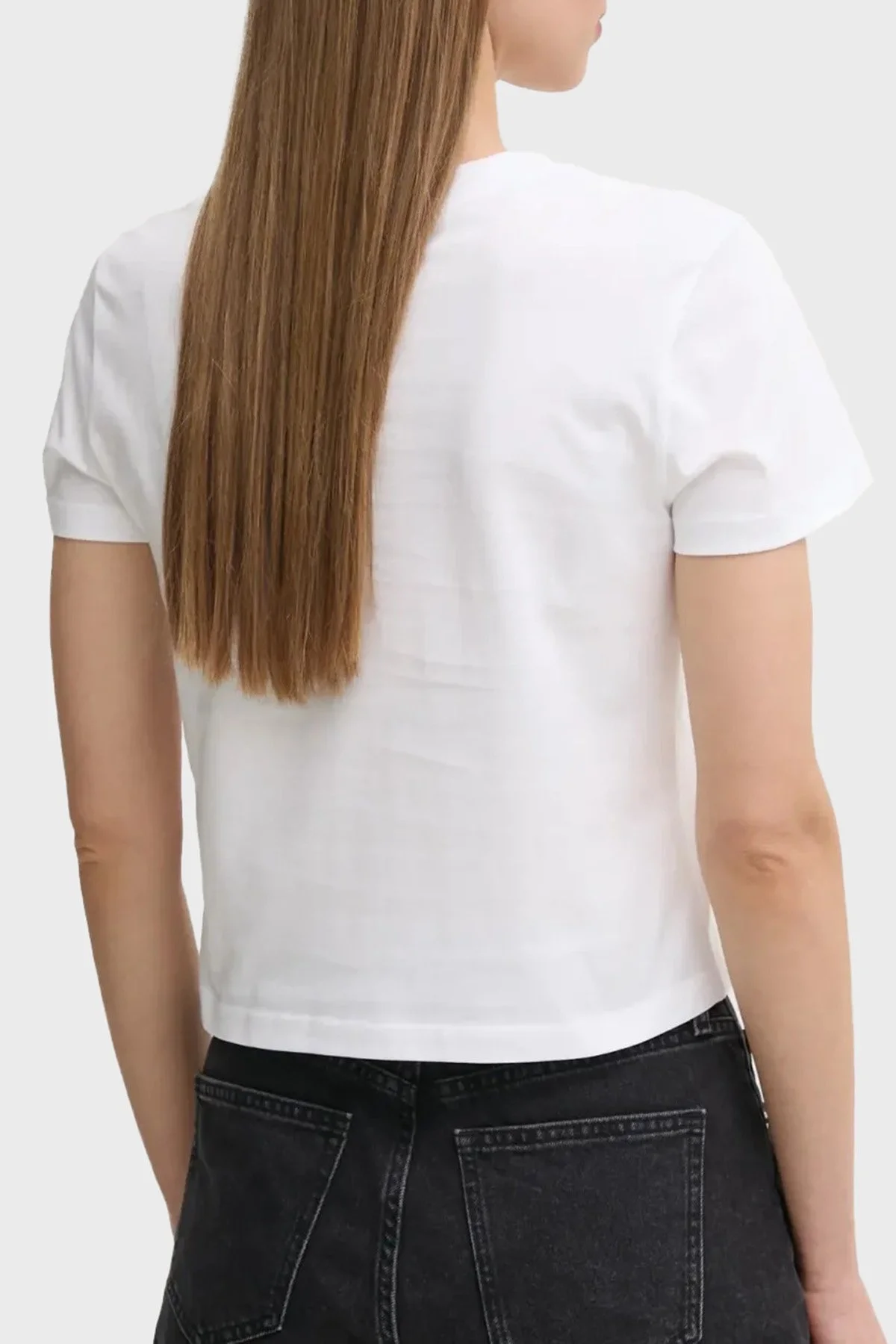 Calvin Klein % 100 Pamuk Slim Fit Logolu Crop J20J223113YAA Bayan T Shirt J20J223113 YAA BEYAZ - 2