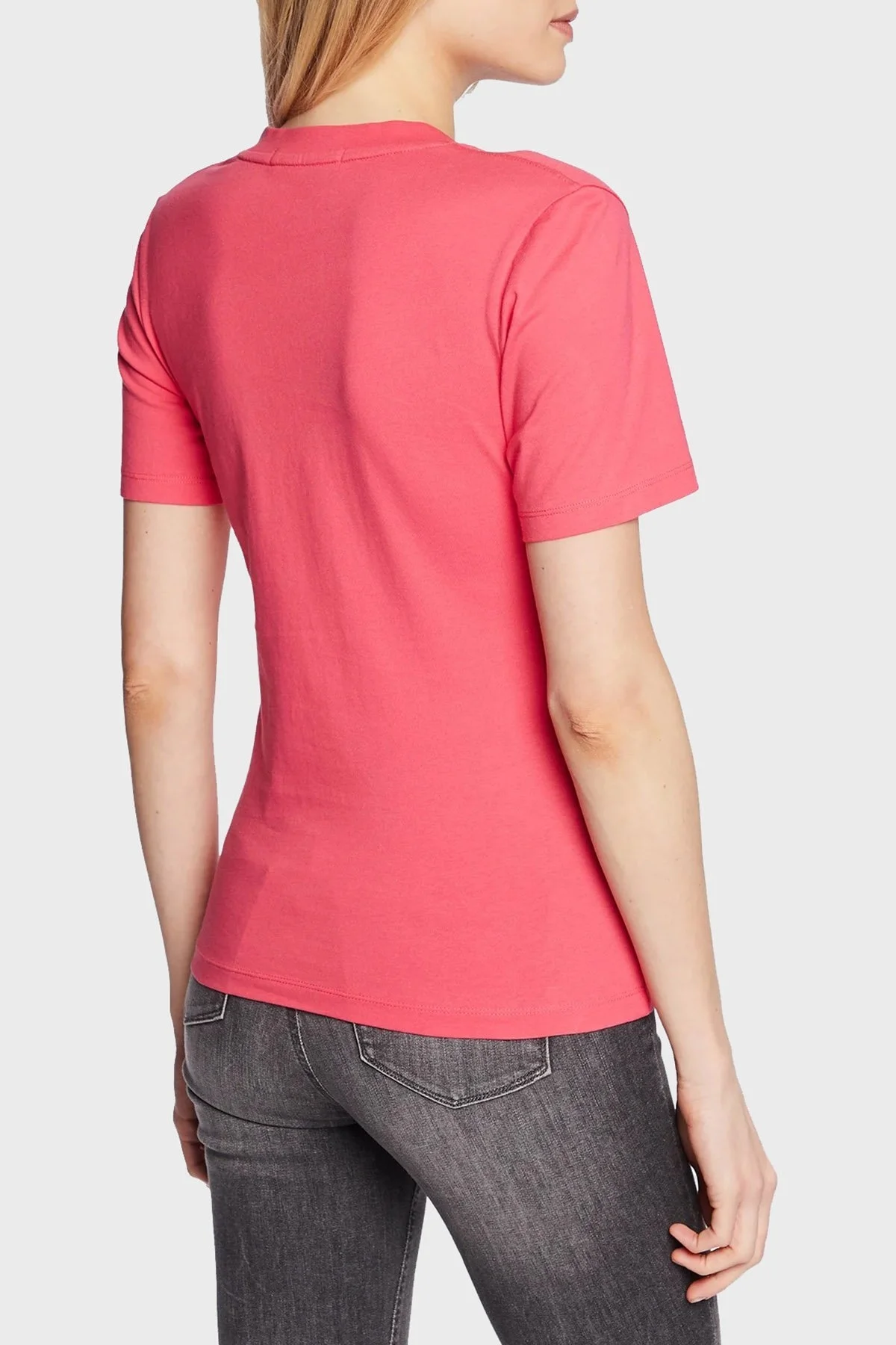 Calvin Klein % 100 Pamuk Slim Fit V Yaka J20J220303XI1 Bayan T Shirt J20J220303 XI1 PEMBE - 3
