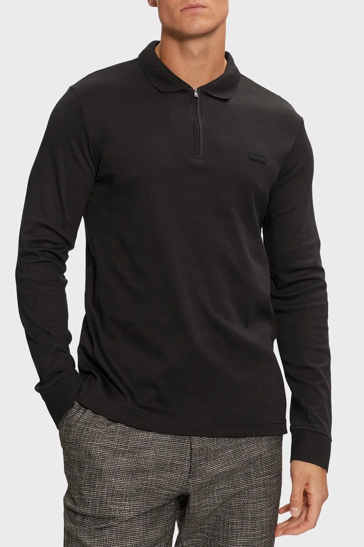 Calvin Klein % 100 Pamuk Slim Fit Yarım Fermuarlı Polo Yaka K10K113586BEH Erkek Sweat K10K113586 BEH SİYAH - 1