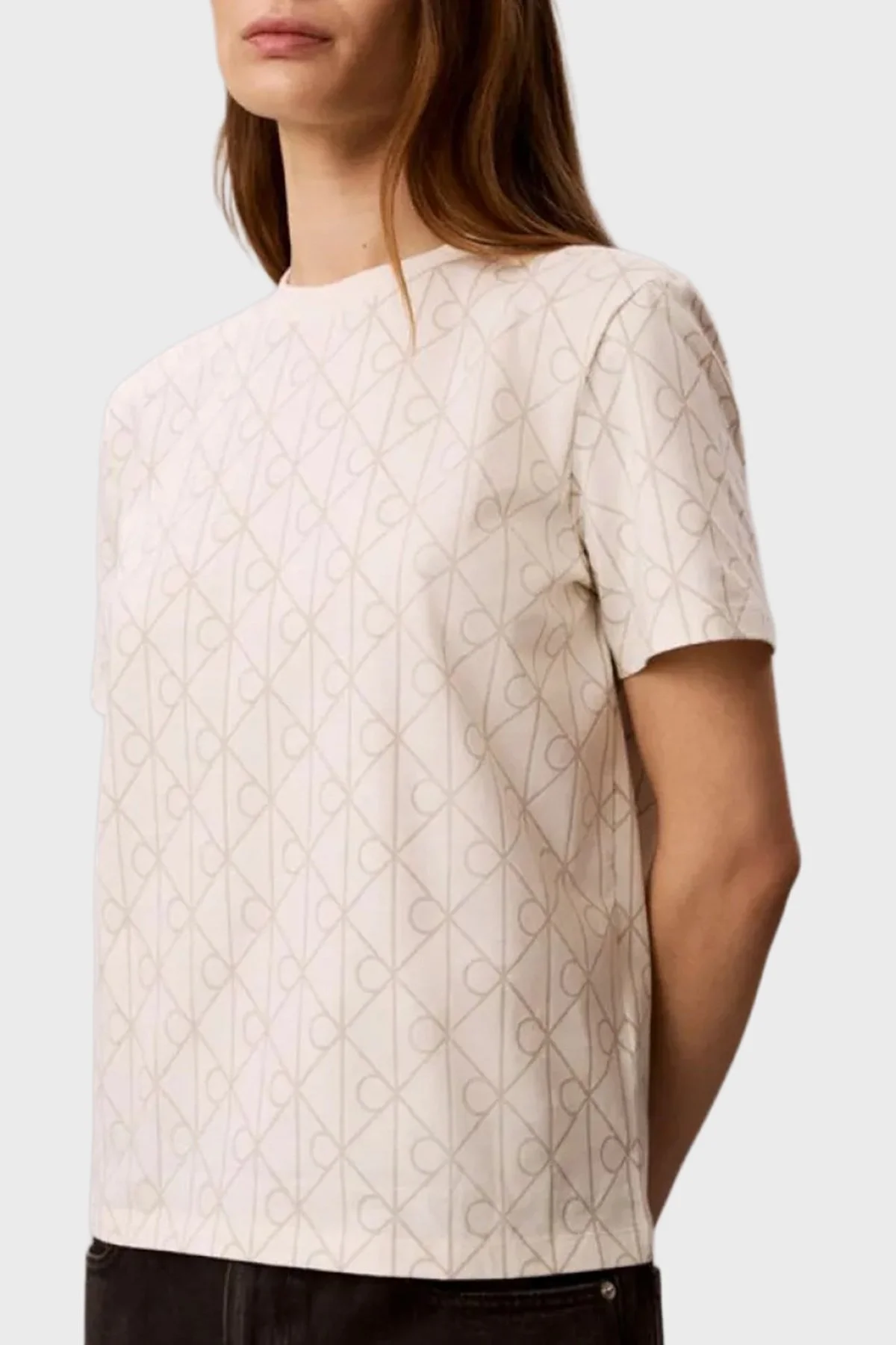 Calvin Klein % 100 Pamuk Tamamı Logolu Regular Fit LV047G811GYAS Kadın T Shirt LV047G811G YAS KREM - 1