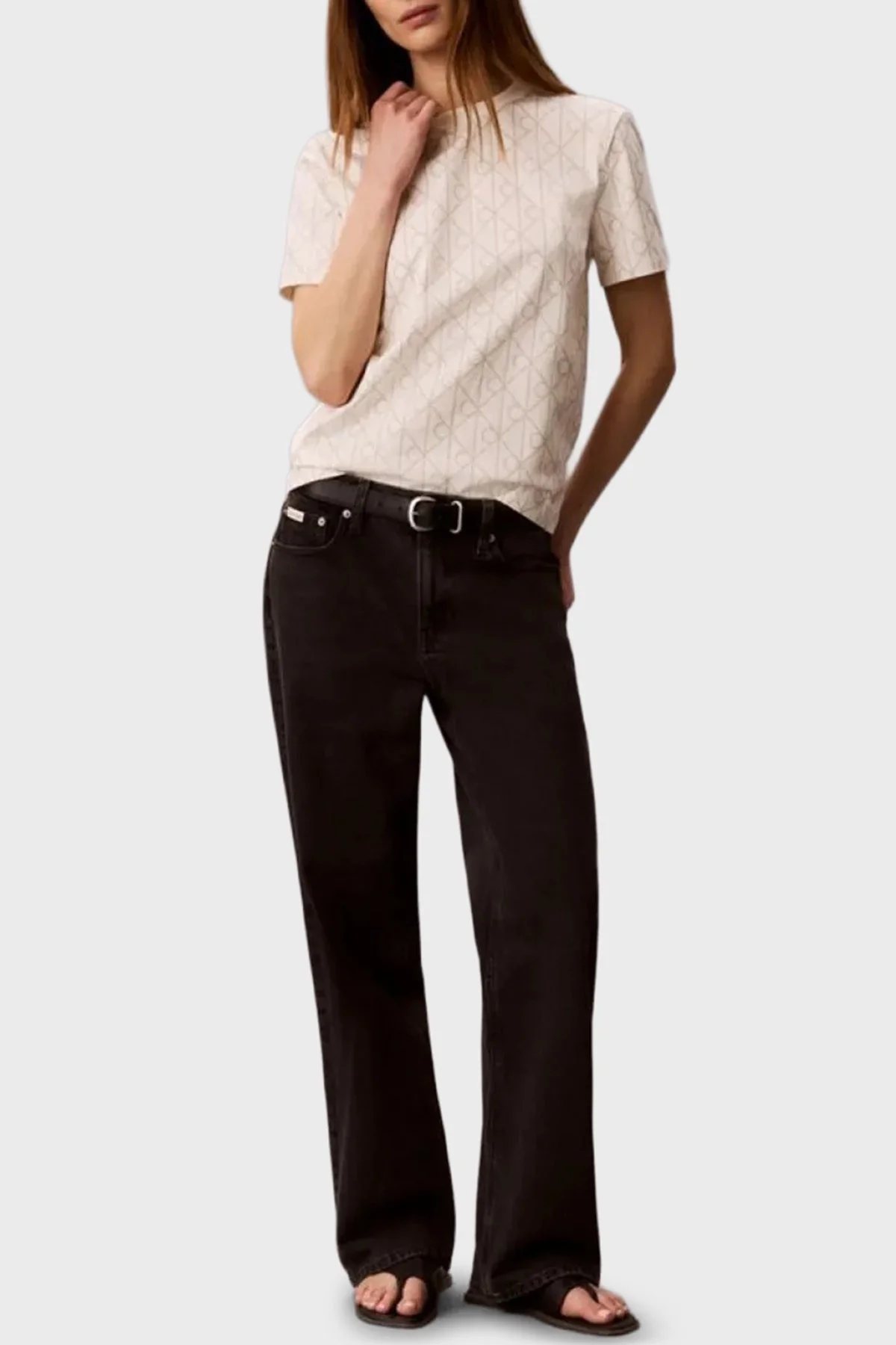 Calvin Klein % 100 Pamuk Tamamı Logolu Regular Fit LV047G811GYAS Kadın T Shirt LV047G811G YAS KREM - 2