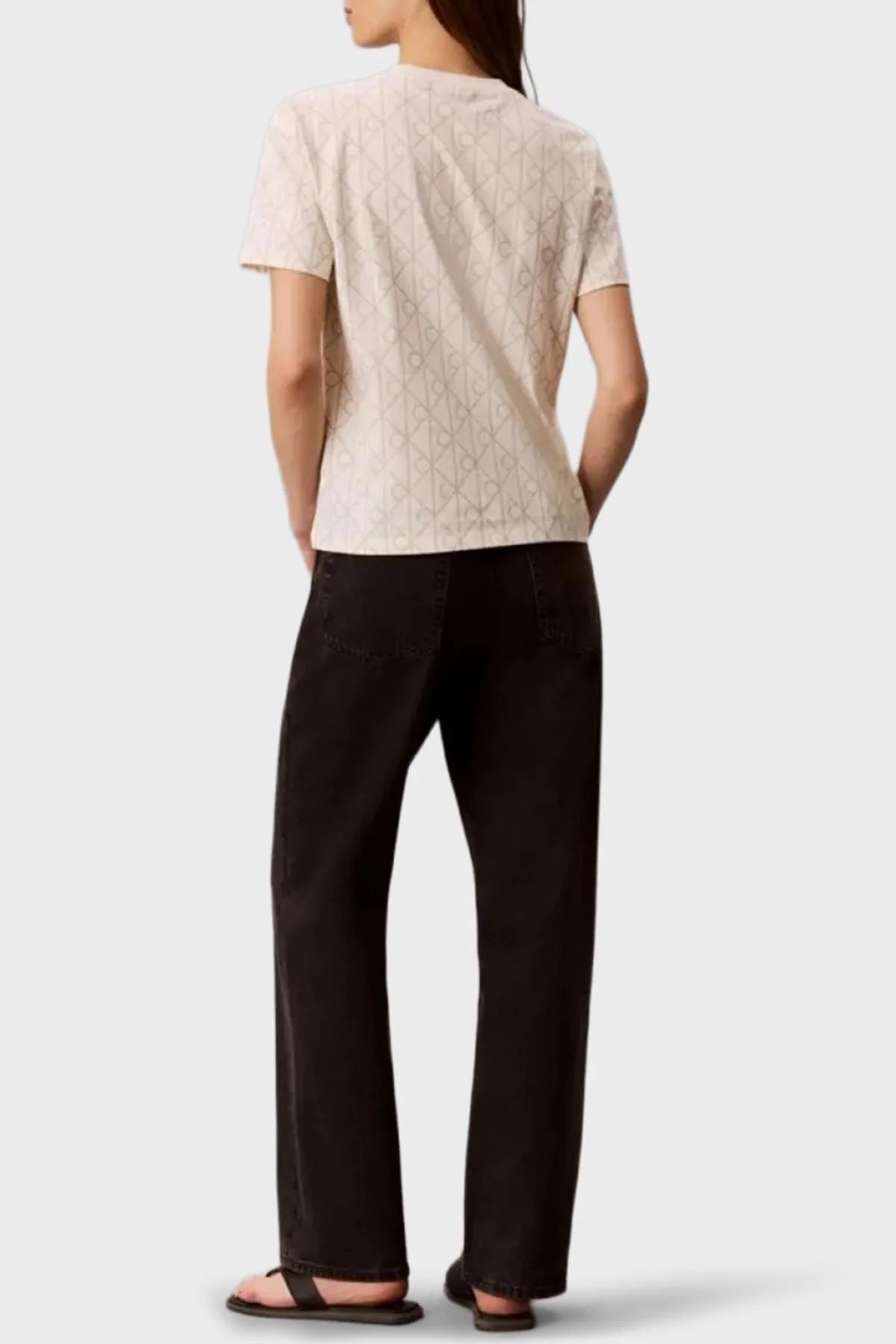 Calvin Klein % 100 Pamuk Tamamı Logolu Regular Fit LV047G811GYAS Kadın T Shirt LV047G811G YAS KREM - 3