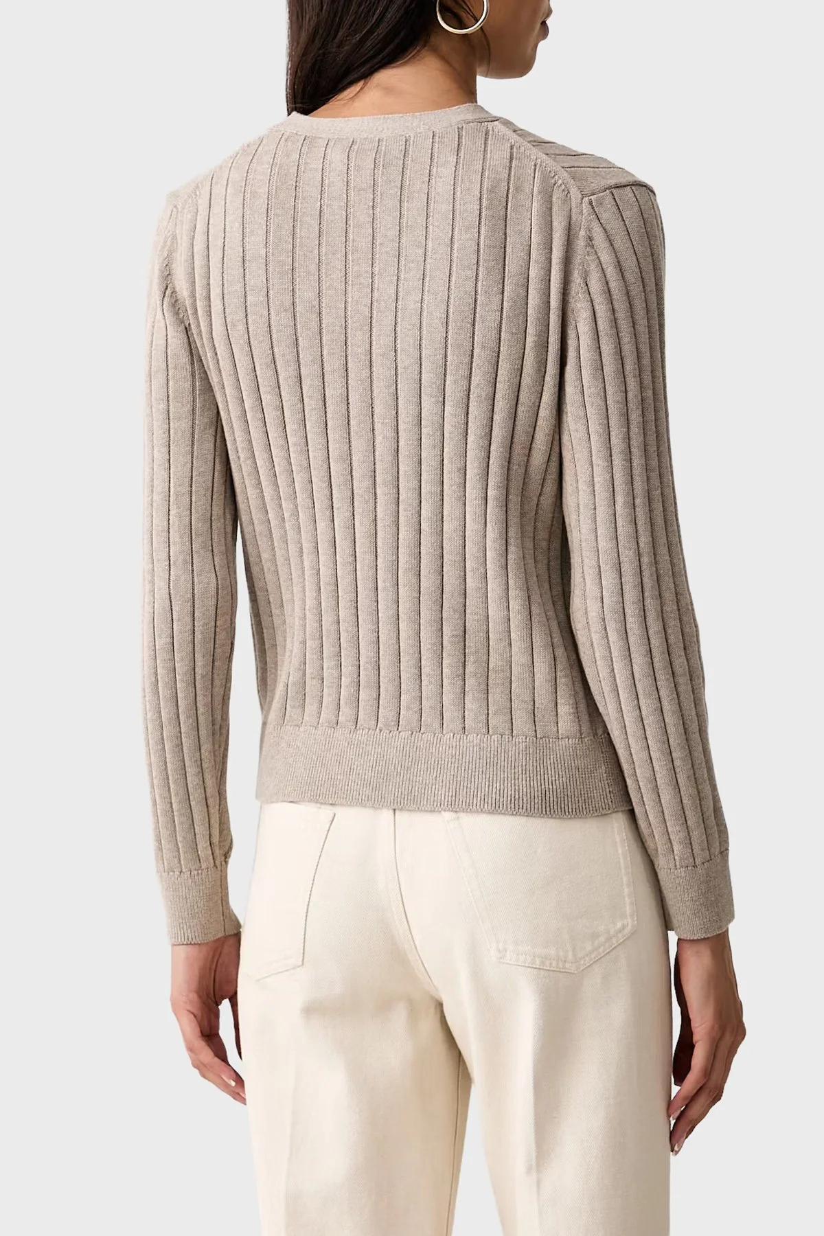 Calvin Klein % 100 Pamuk V Yaka Düğmeli LV047H305G2JX Kadın Kazak LV047H305G 2JX Bej - 3