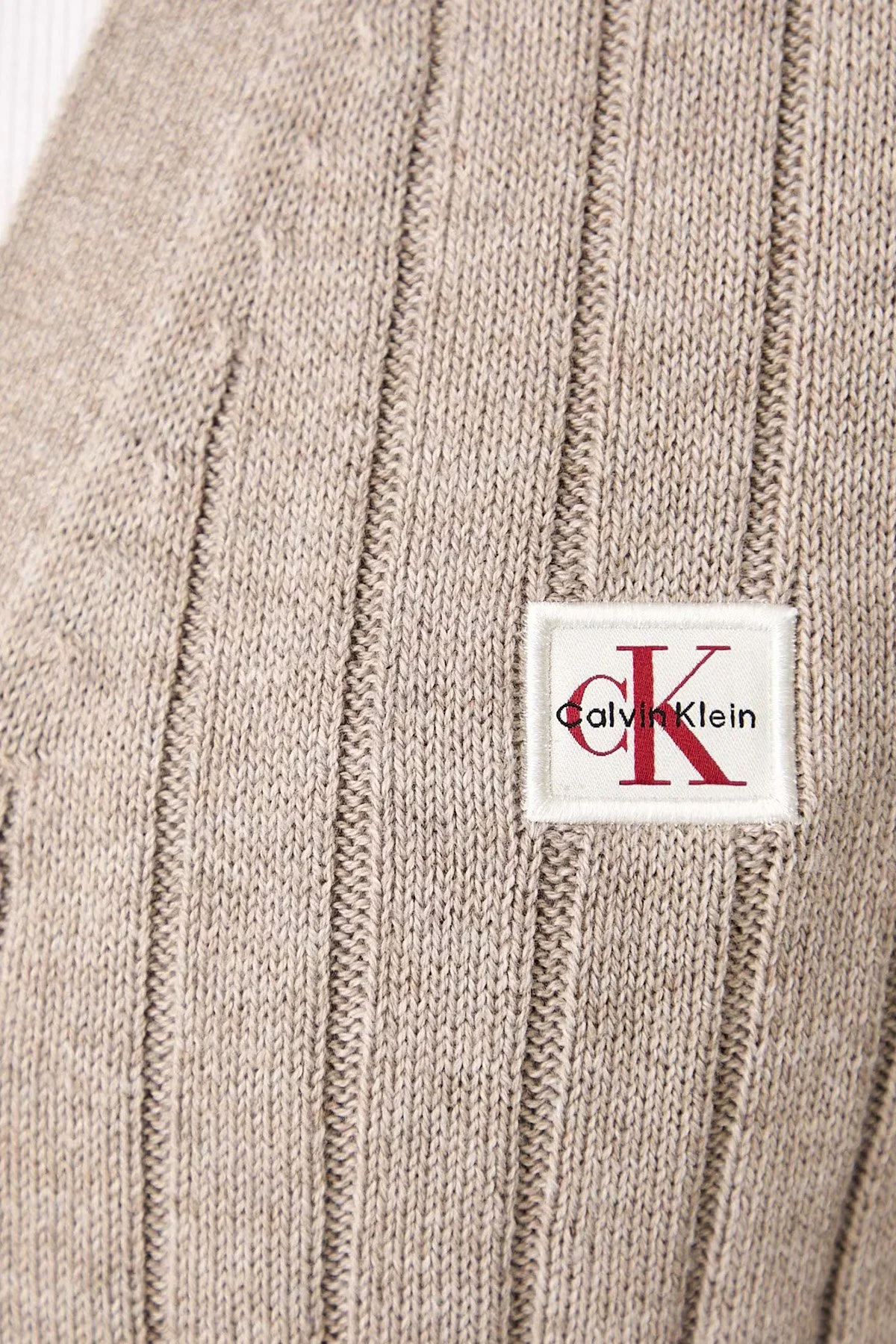 Calvin Klein % 100 Pamuk V Yaka Düğmeli LV047H305G2JX Kadın Kazak LV047H305G 2JX Bej - 5