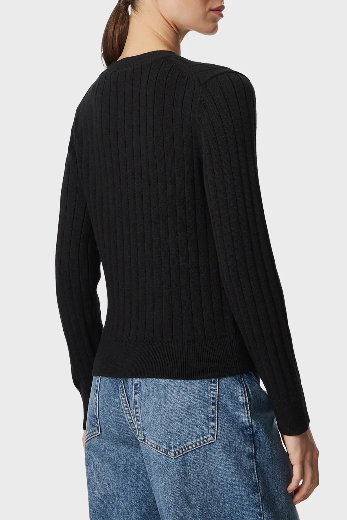 Calvin Klein % 100 Pamuk V Yaka Düğmeli LV047H305GUB1 Kadın Kazak LV047H305G UB1 Siyah - 3