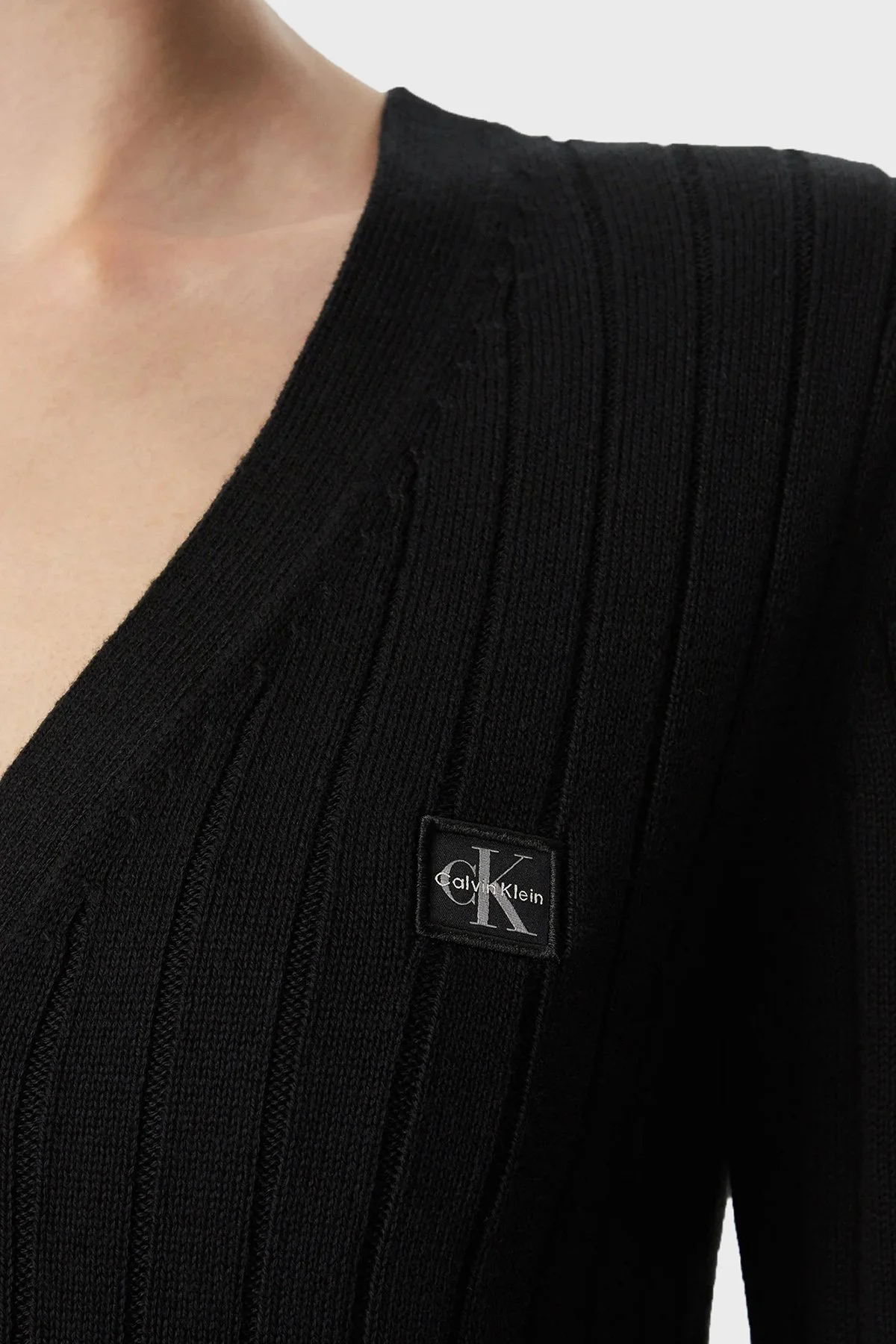 Calvin Klein % 100 Pamuk V Yaka Düğmeli LV047H305GUB1 Kadın Kazak LV047H305G UB1 Siyah - 4