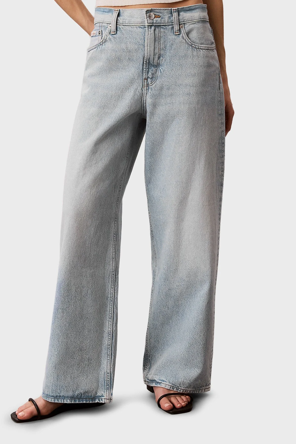 Calvin Klein % 100 Pamuk Wide Leg Fit Normal Bel Jeans LV047F663G1XO Bayan Kot Pantolon LV047F663G 1XO MAVİ - 1