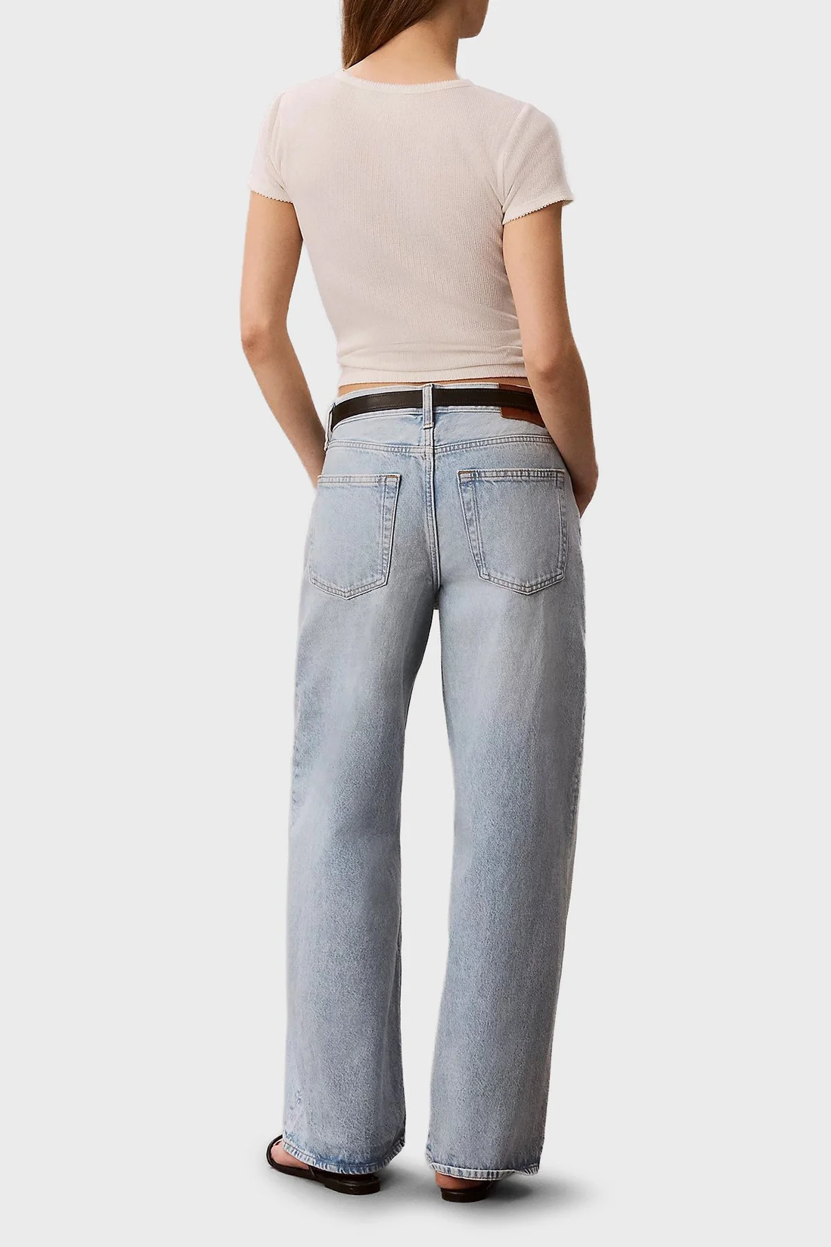 Calvin Klein % 100 Pamuk Wide Leg Fit Normal Bel Jeans LV047F663G1XO Bayan Kot Pantolon LV047F663G 1XO MAVİ - 3