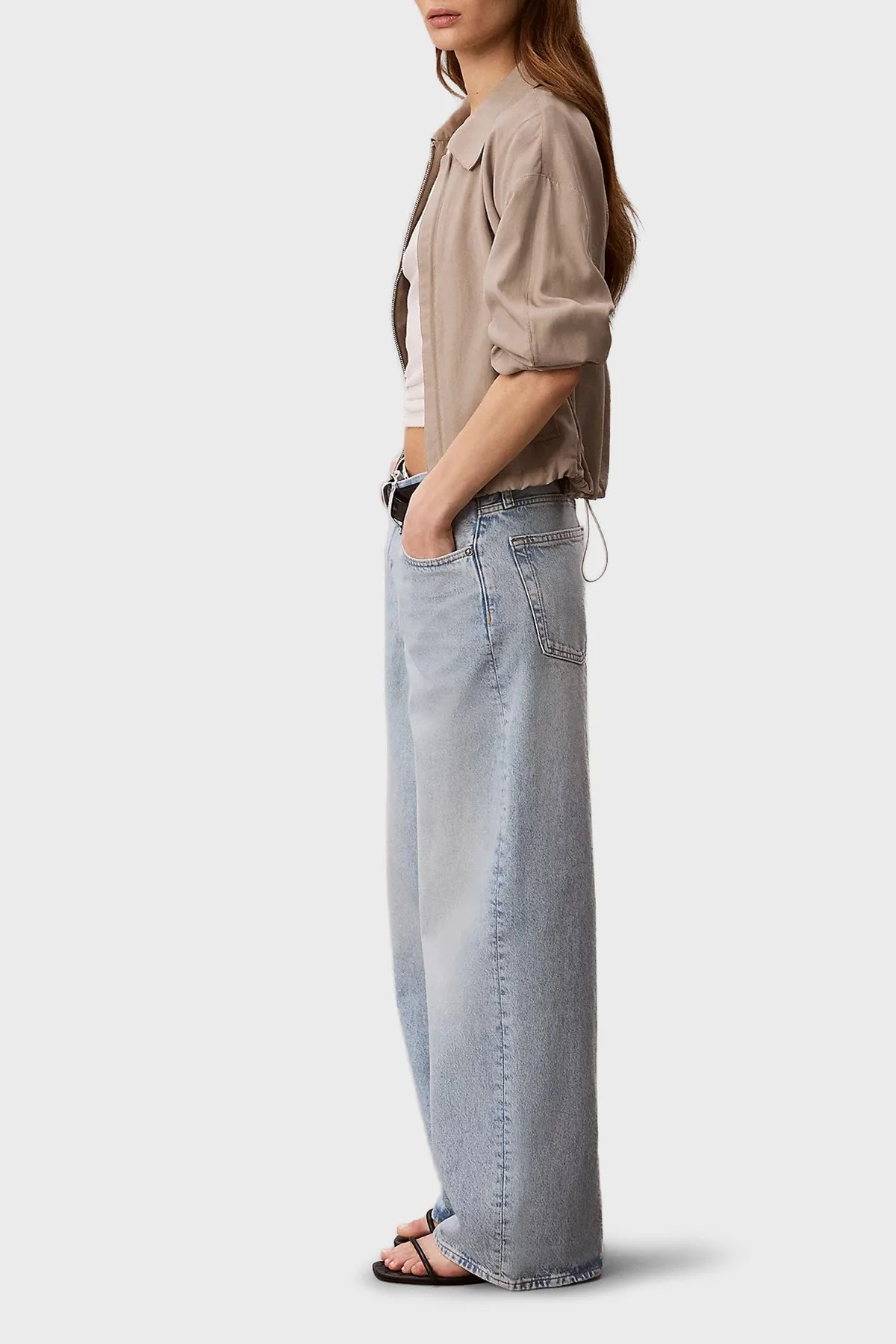 Calvin Klein % 100 Pamuk Wide Leg Fit Normal Bel Jeans LV047F663G1XO Bayan Kot Pantolon LV047F663G 1XO MAVİ - 4