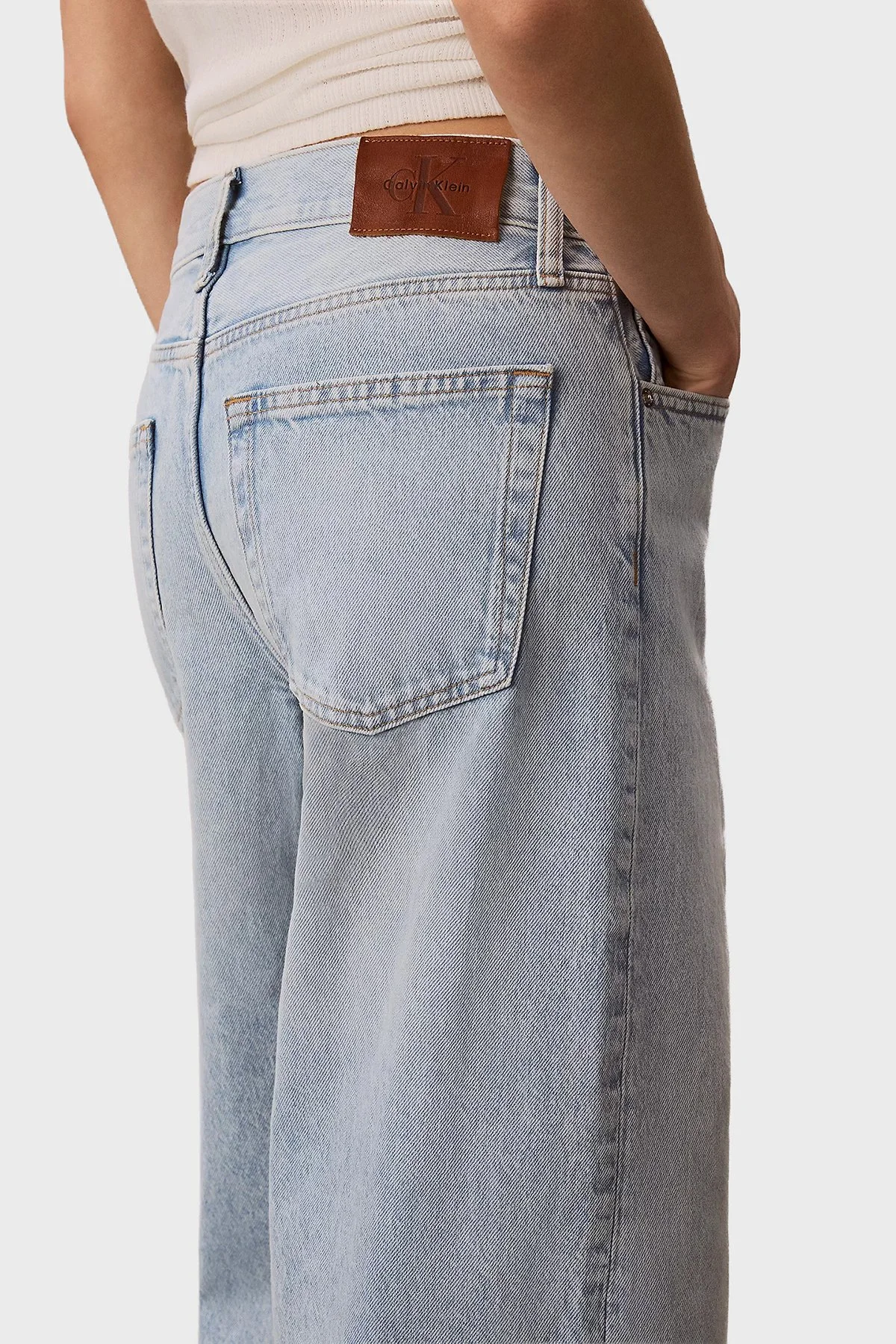 Calvin Klein % 100 Pamuk Wide Leg Fit Normal Bel Jeans LV047F663G1XO Bayan Kot Pantolon LV047F663G 1XO MAVİ - 5