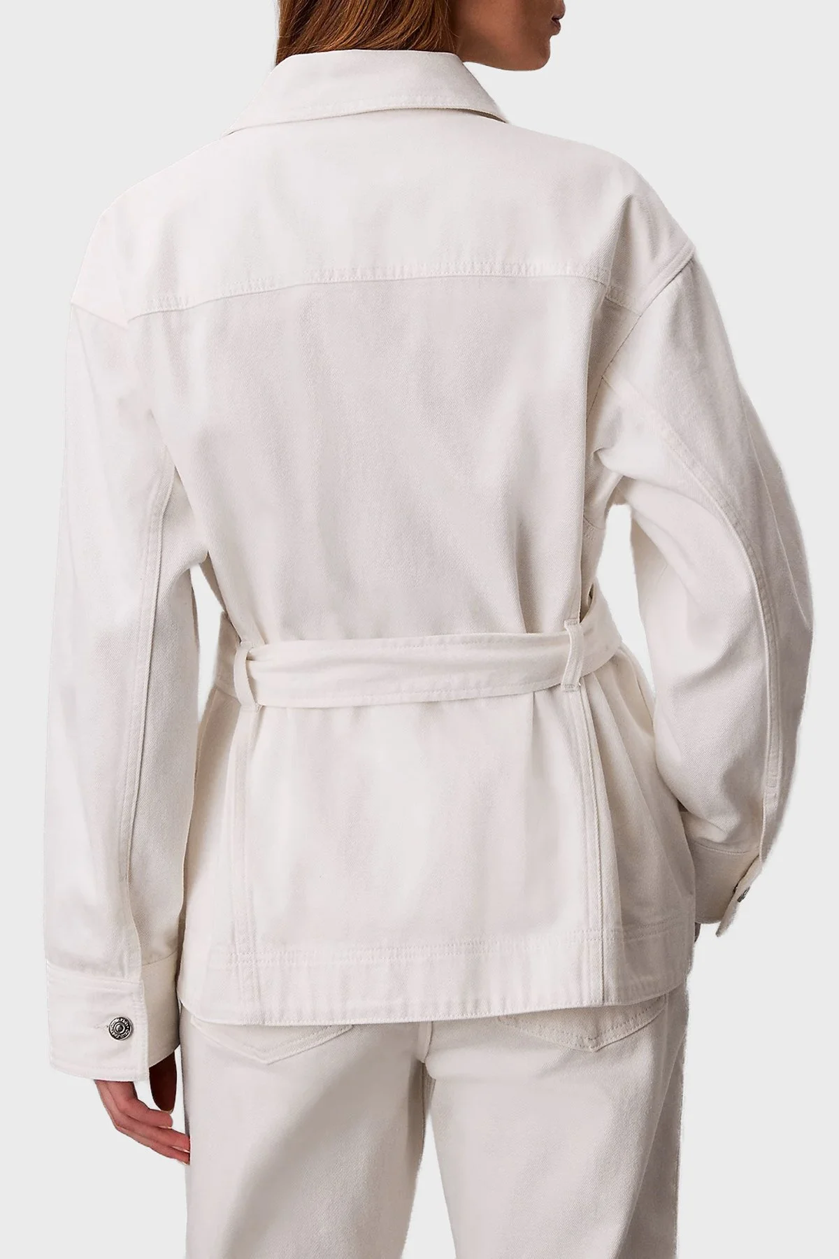 Calvin Klein % 100 Pamuklu Regular Fit Klasik Yaka LV047F759G ASN Bayan Kot Ceket LV047F759G ASN BEYAZ - 3