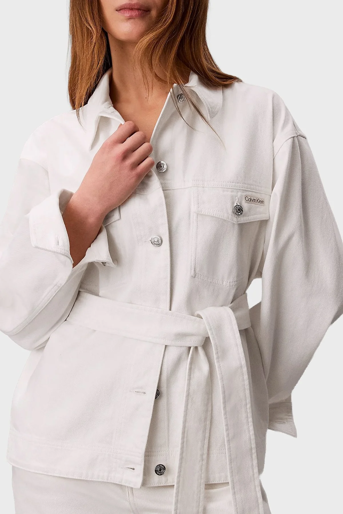 Calvin Klein % 100 Pamuklu Regular Fit Klasik Yaka LV047F759G ASN Bayan Kot Ceket LV047F759G ASN BEYAZ - 4