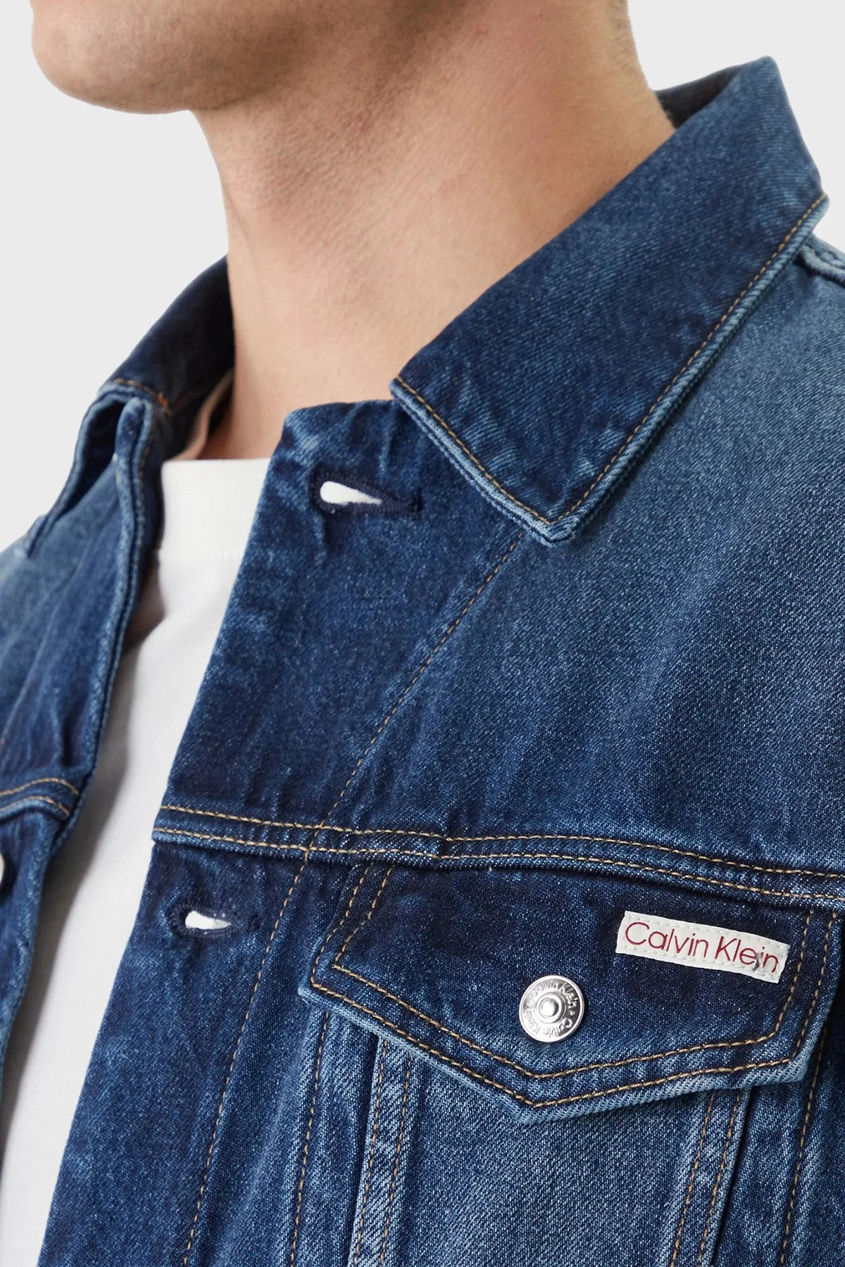 Calvin Klein % 100 Pamuklu Regular Fit Klasik Yaka LV04RF705GPTT Erkek Kot Ceket LV04RF705G PTT LACİVERT - 4