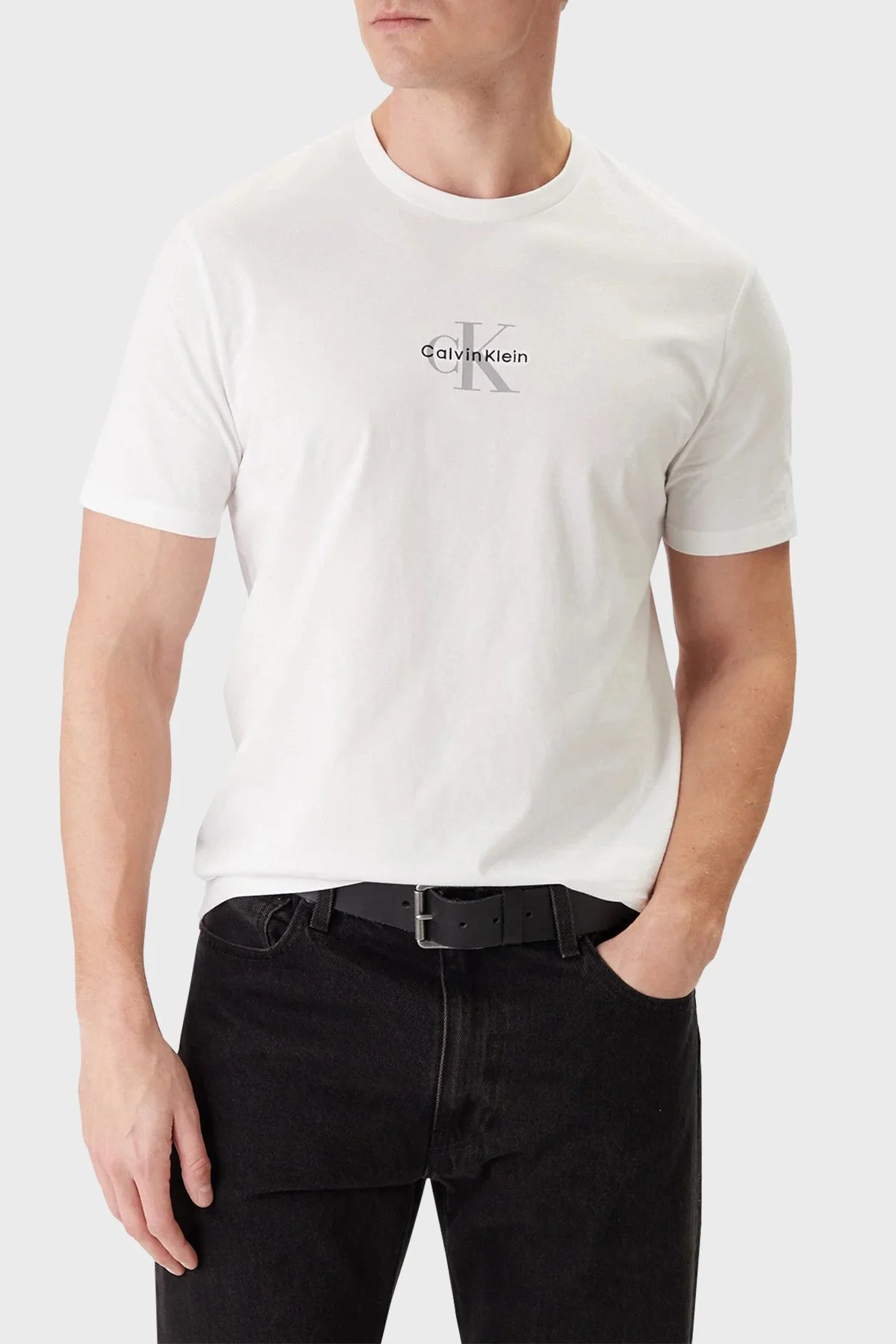 Calvin Klein % 100 Pamuklu Regular Fit Logolu Bisiklet Yaka Erkek T Shirt LV04RB866G YAF BEYAZ - 1