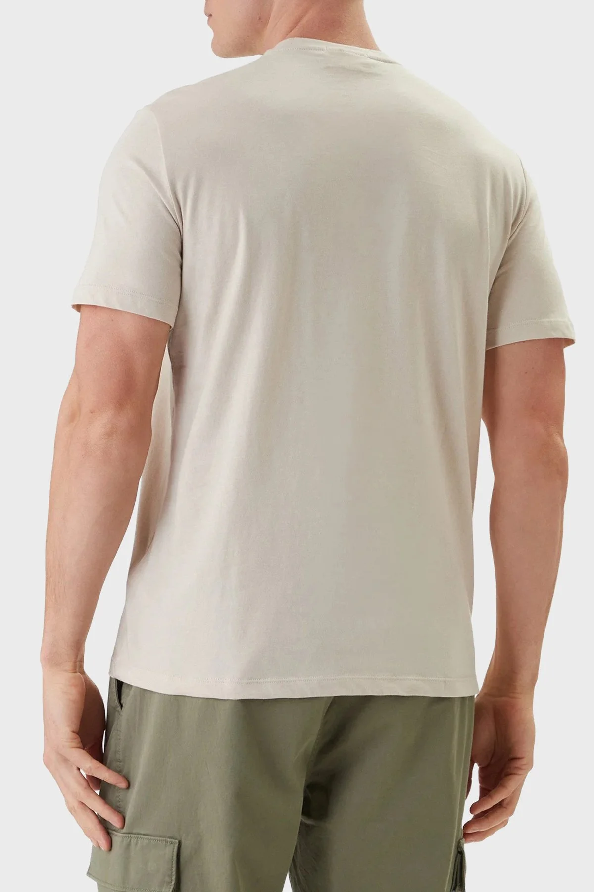 Calvin Klein % 100 Pamuklu Regular Fit Logolu Bisiklet Yaka Erkek T Shirt LV04RC272G 2JX BEJ - 3