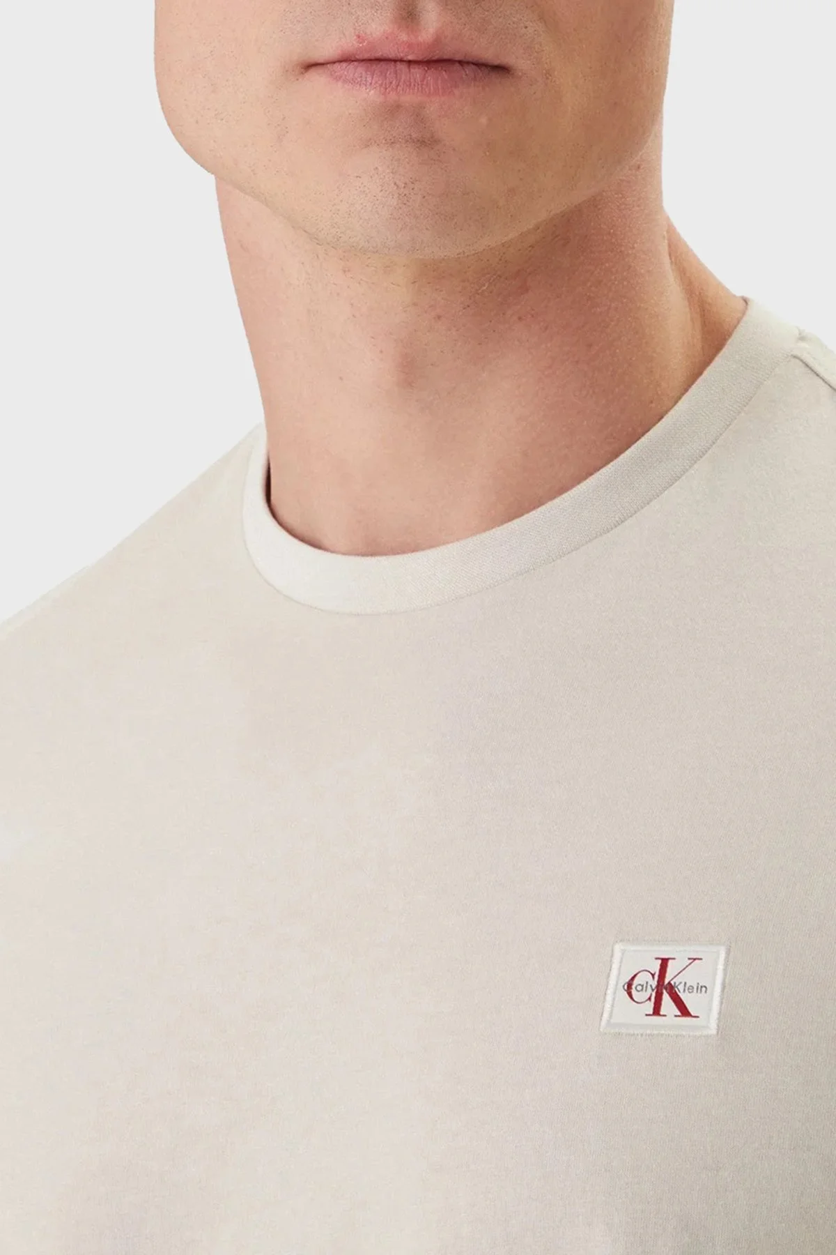 Calvin Klein % 100 Pamuklu Regular Fit Logolu Bisiklet Yaka Erkek T Shirt LV04RC272G 2JX BEJ - 4