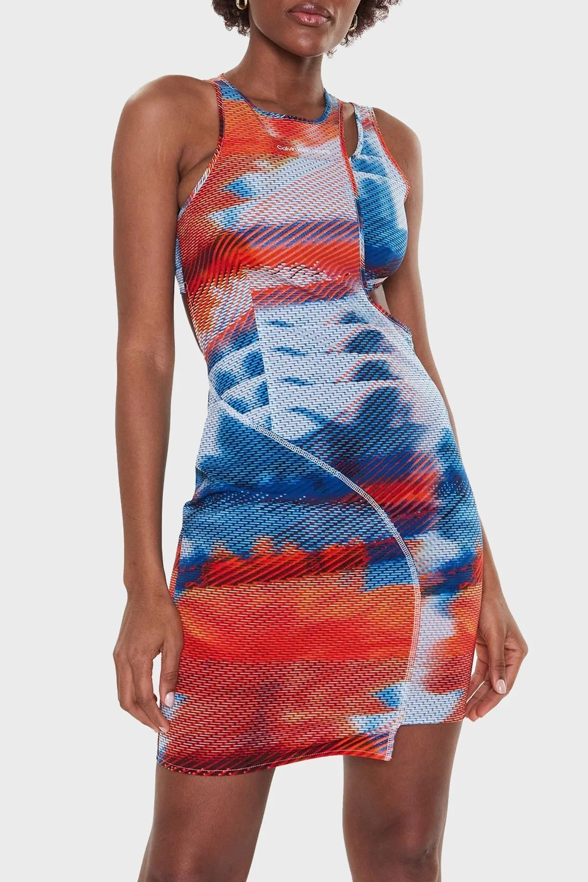 Calvin Klein Asimetrik Kesim Cut Out Bodycon Streç Jarse J20J2207600K9 Bayan Elbise J20J220760 0K9 Orange-Lacivert - 1