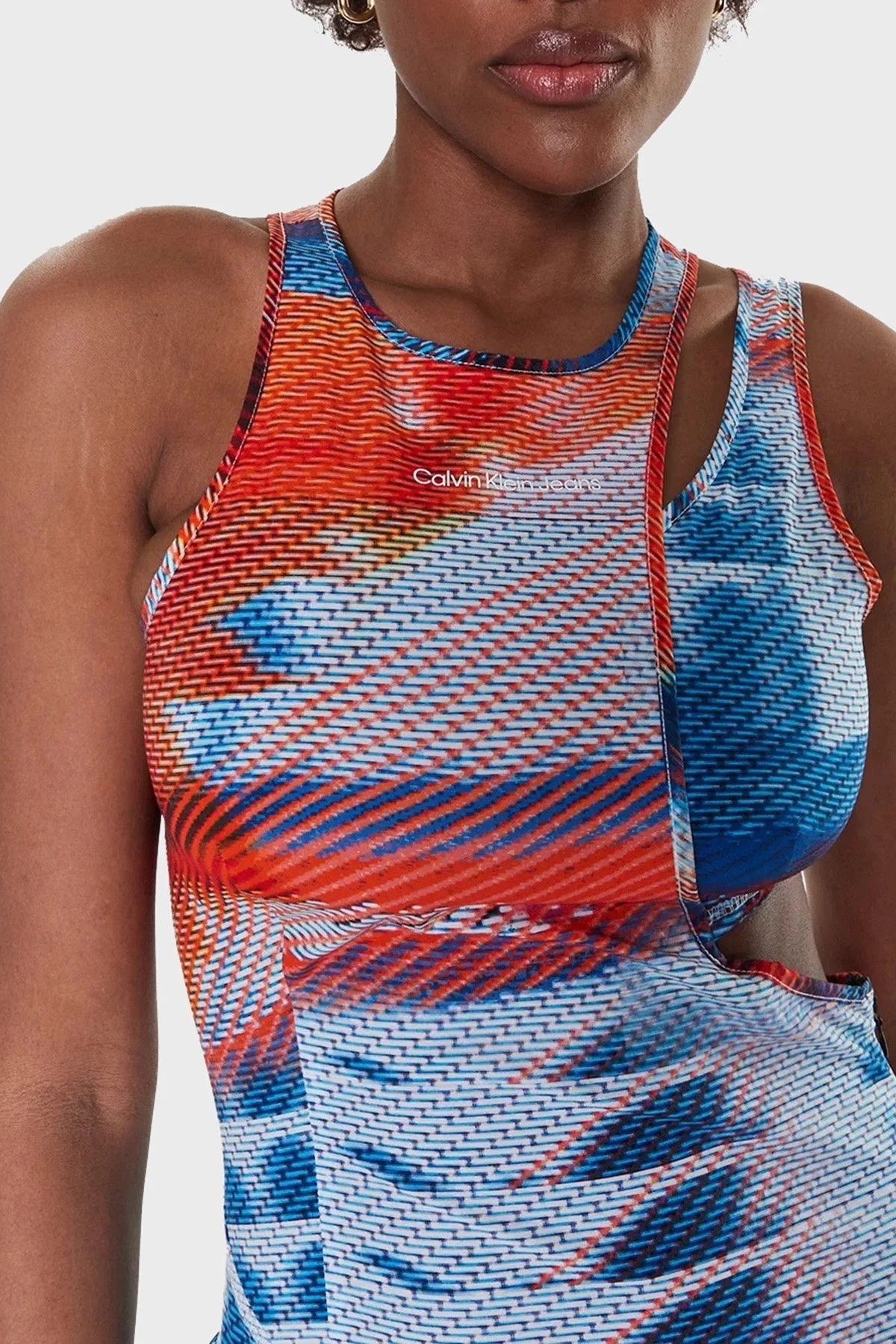 Calvin Klein Asimetrik Kesim Cut Out Bodycon Streç Jarse J20J2207600K9 Bayan Elbise J20J220760 0K9 Orange-Lacivert - 4