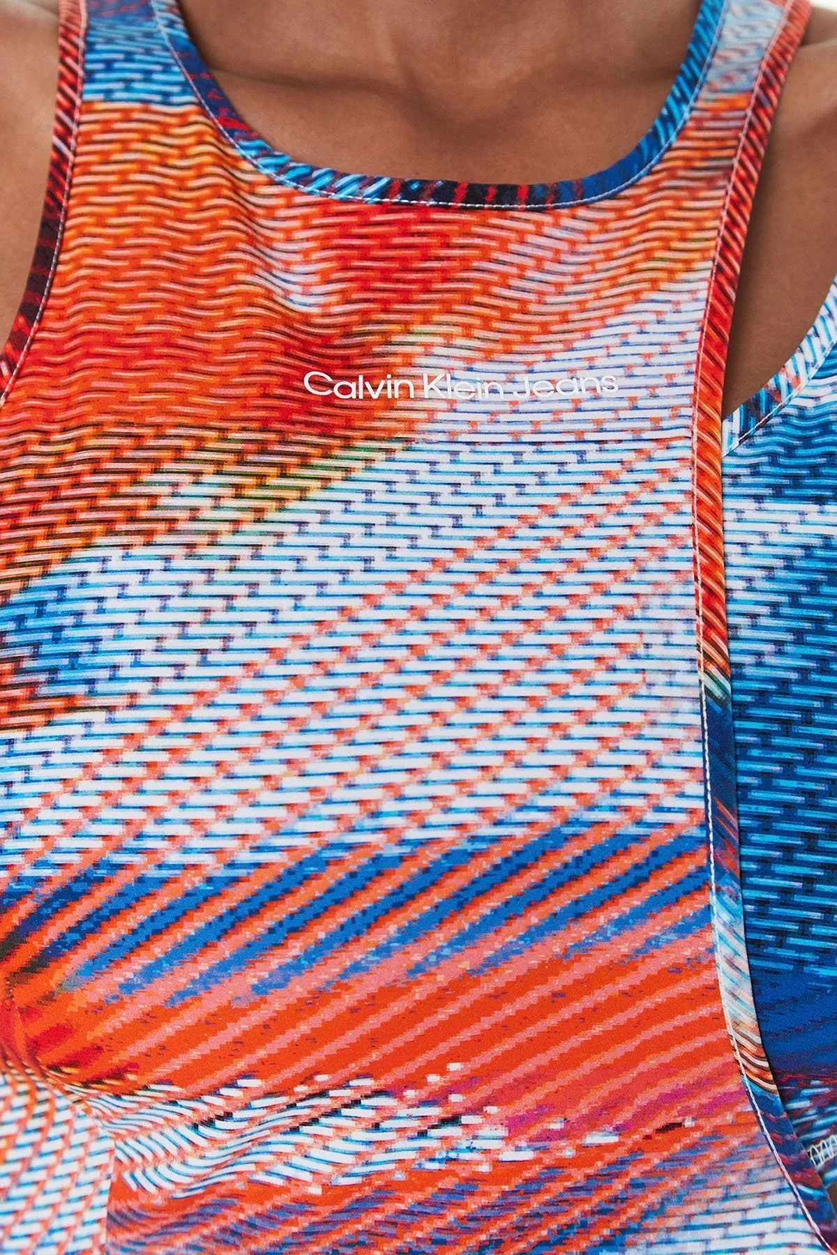 Calvin Klein Asimetrik Kesim Cut Out Bodycon Streç Jarse J20J2207600K9 Bayan Elbise J20J220760 0K9 Orange-Lacivert - 5