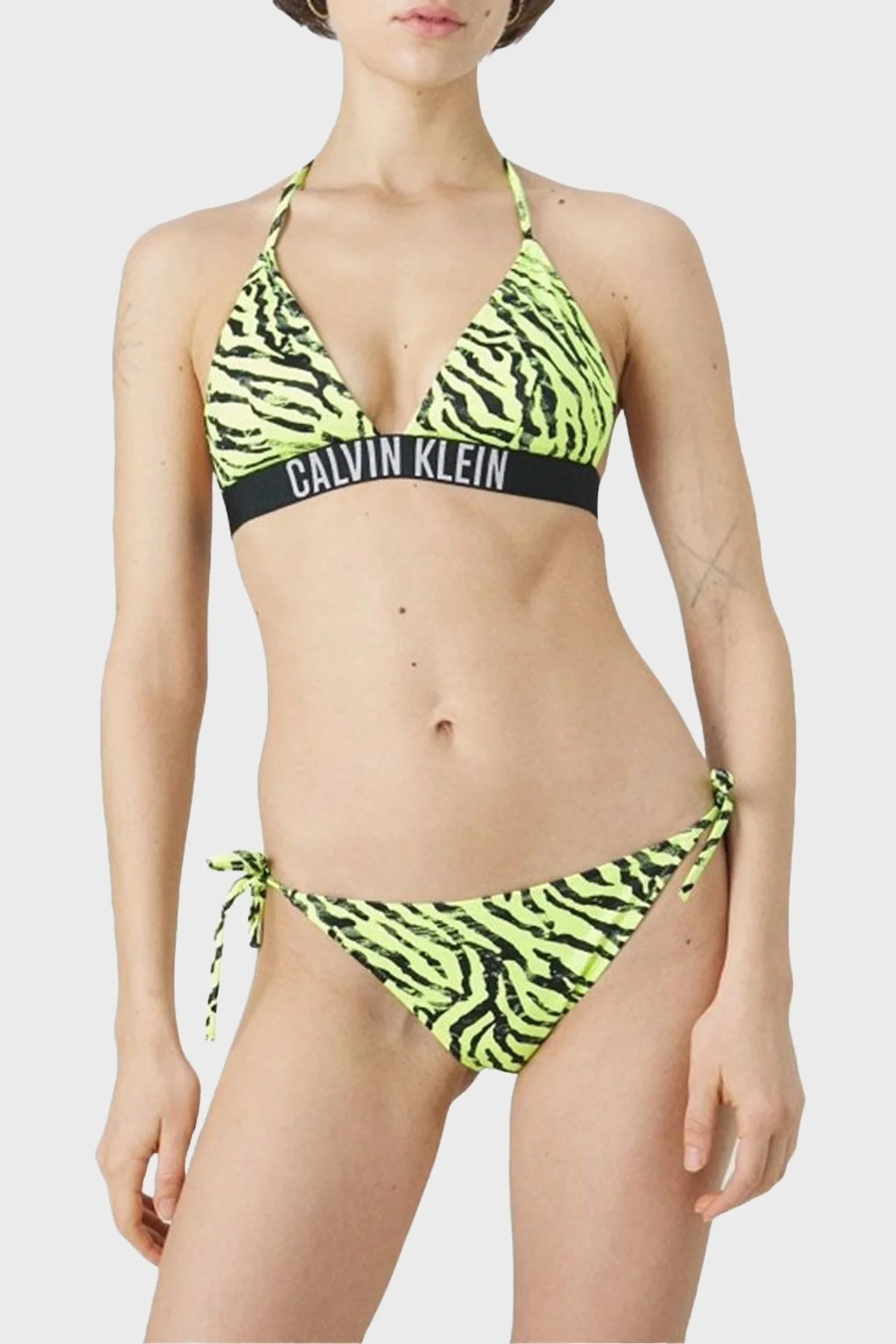 Calvin Klein Bağlamalı Logolu KW0KW023360IC Bayan Bikini Altı KW0KW02336 0IC YEŞİL-SİYAH - 1