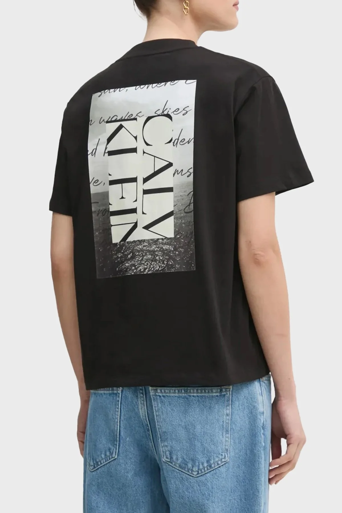 Calvin Klein Baskılı % 100 Pamuk Comfort Fit Bisiklet Yaka J20J225261BEH Bayan T Shirt J20J225261 BEH SİYAH - 5