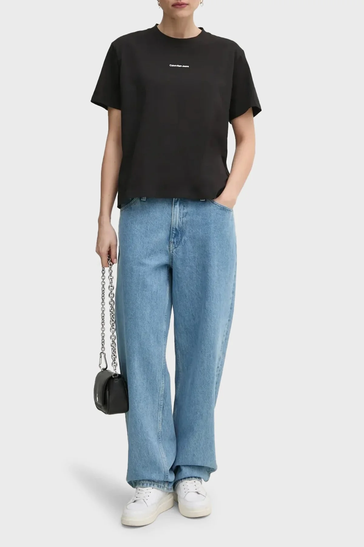 Calvin Klein Baskılı % 100 Pamuk Comfort Fit Bisiklet Yaka J20J225261BEH Bayan T Shirt J20J225261 BEH SİYAH - 6