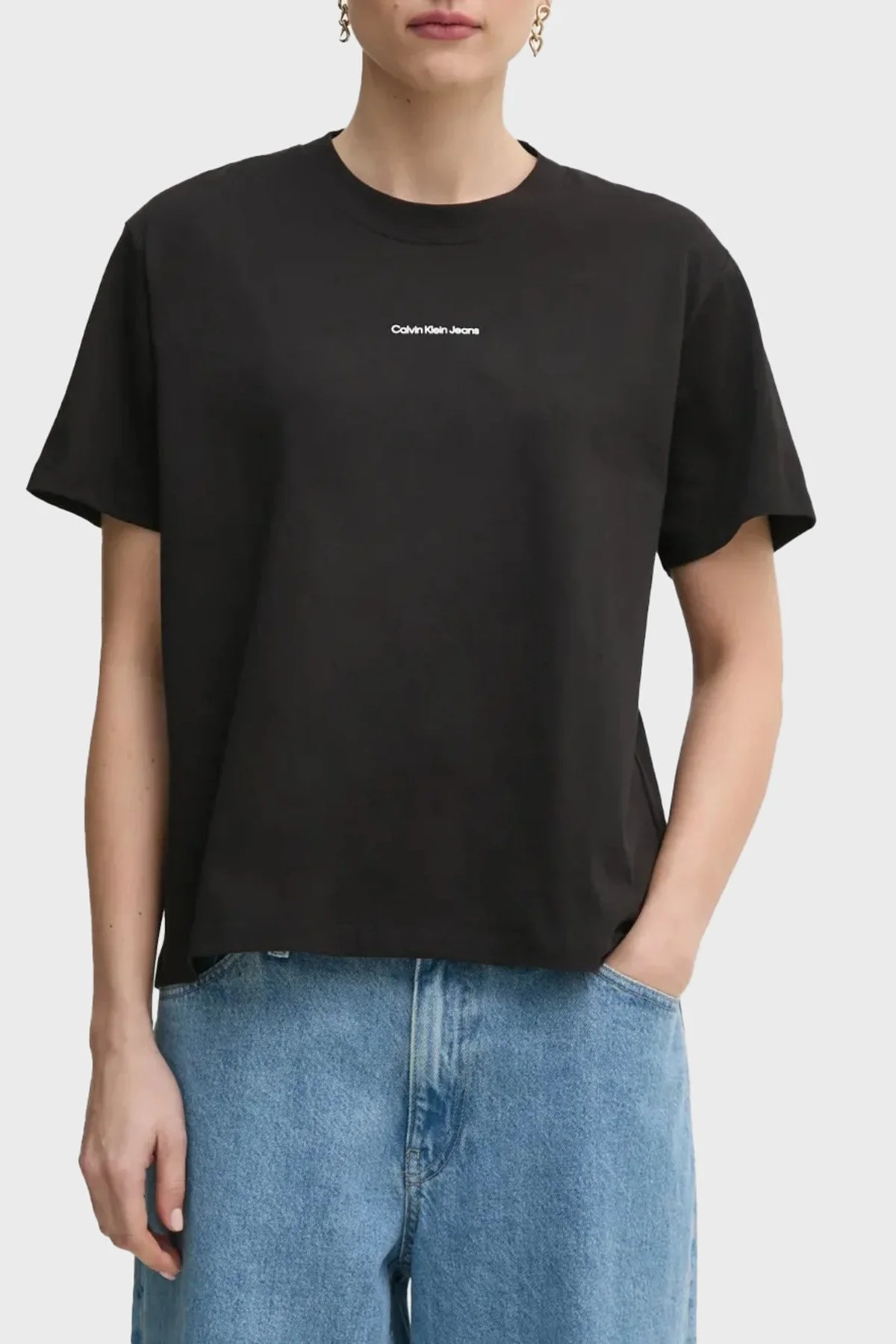 Calvin Klein Baskılı % 100 Pamuk Comfort Fit Bisiklet Yaka J20J225261BEH Bayan T Shirt J20J225261 BEH SİYAH - 7