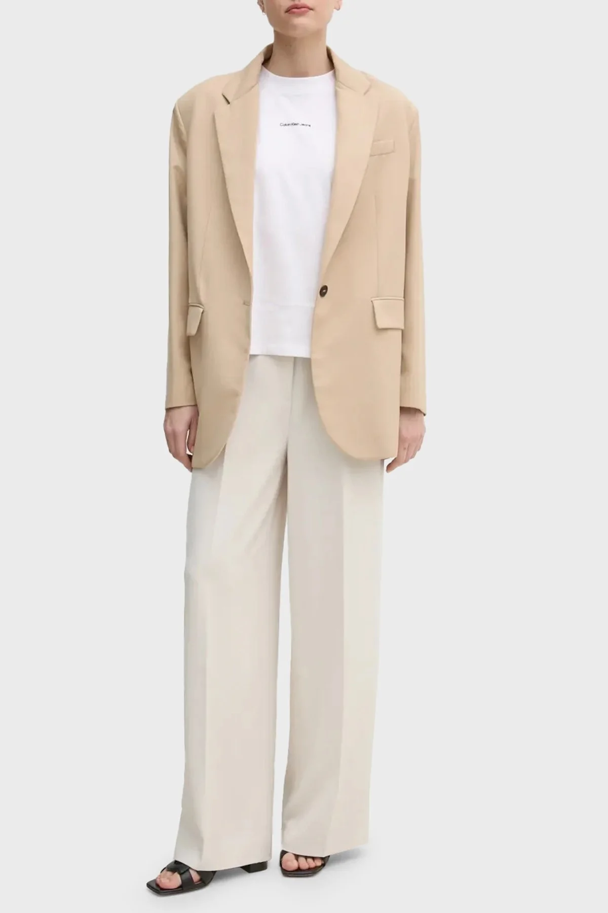 Calvin Klein Baskılı % 100 Pamuk Comfort Fit Bisiklet Yaka J20J225261YAA Bayan T Shirt J20J225261 YAA BEYAZ - 7