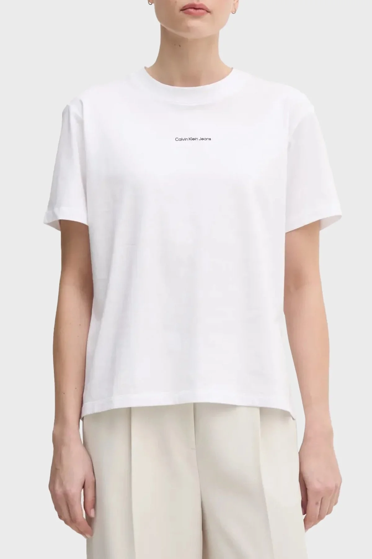 Calvin Klein Baskılı % 100 Pamuk Comfort Fit Bisiklet Yaka J20J225261YAA Bayan T Shirt J20J225261 YAA BEYAZ - 9