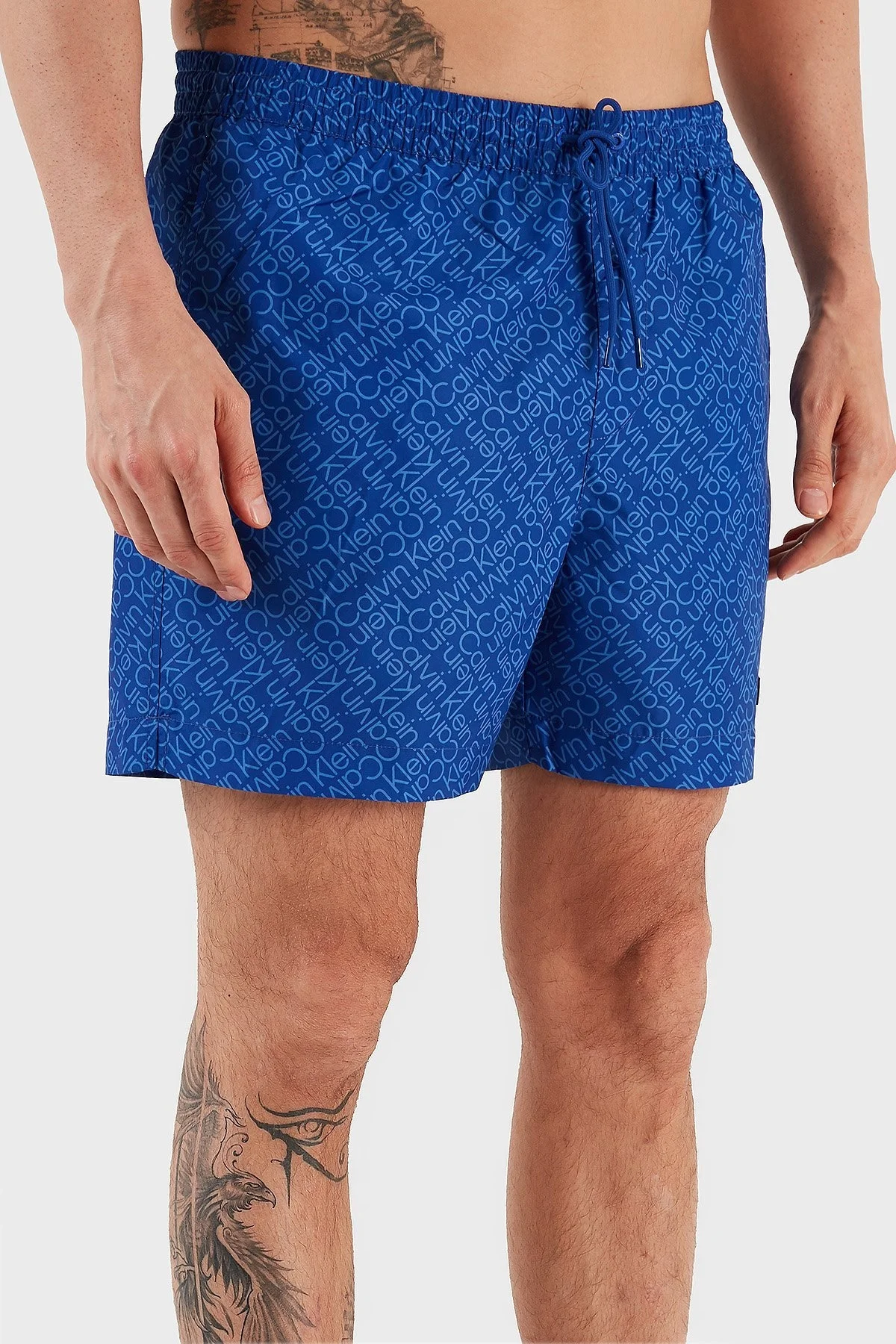 Calvin Klein Baskılı Deniz Şortu Belden Bağlamalı KM0KM008130G1 Erkek Mayo Short KM0KM00813 0G1 MAVİ - 3