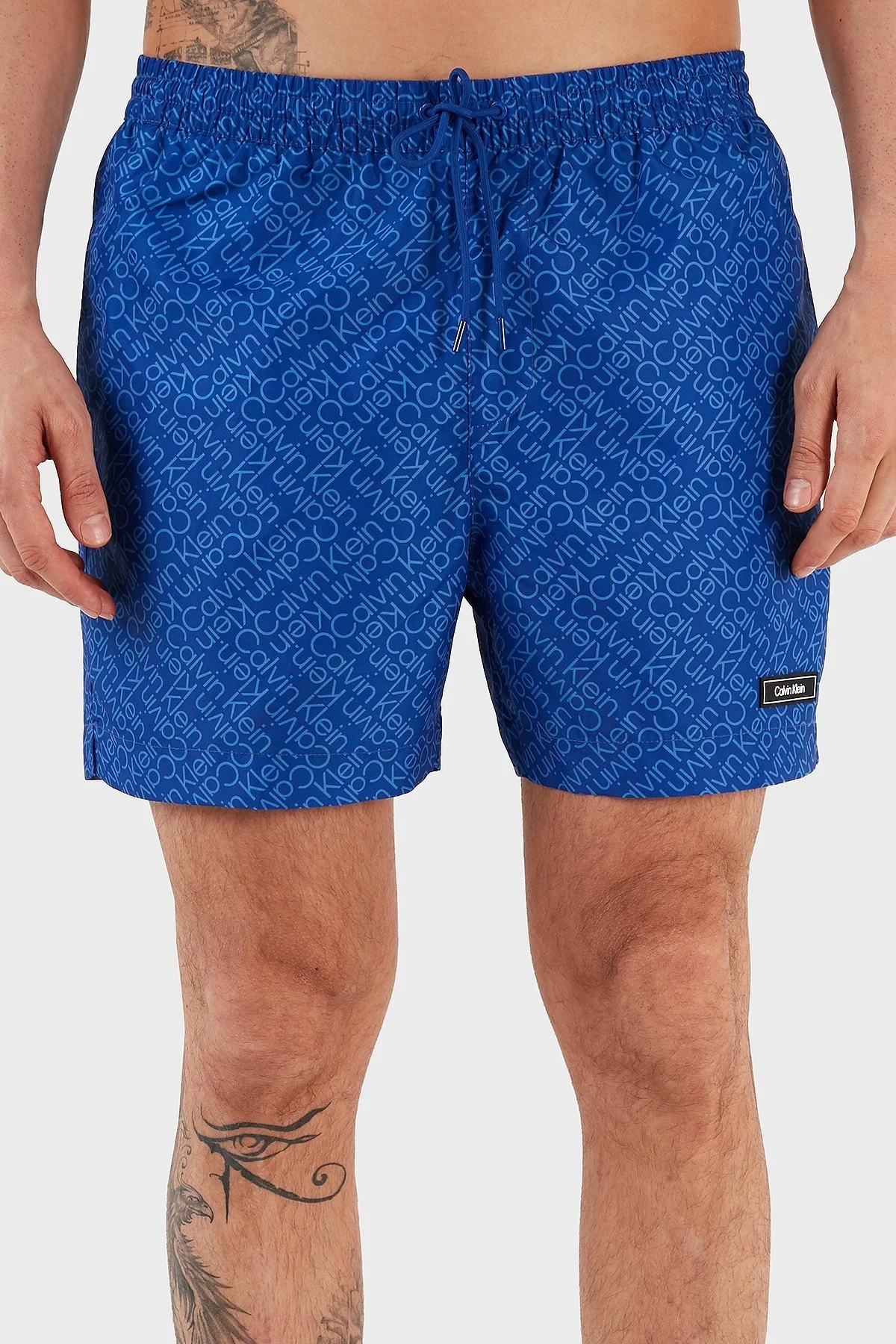 Calvin Klein Baskılı Deniz Şortu Belden Bağlamalı KM0KM008130G1 Erkek Mayo Short KM0KM00813 0G1 MAVİ - 4