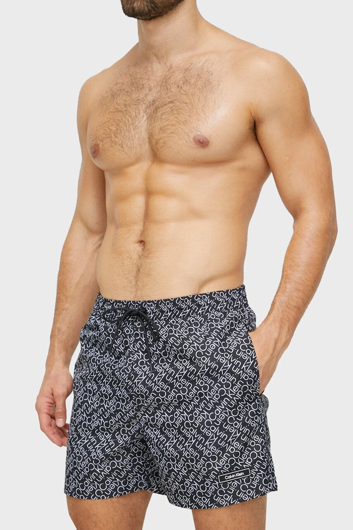 Calvin Klein Baskılı Deniz Şortu Belden Bağlamalı KM0KM008130GO Erkek Mayo Short KM0KM00813 0GO SİYAH - 1