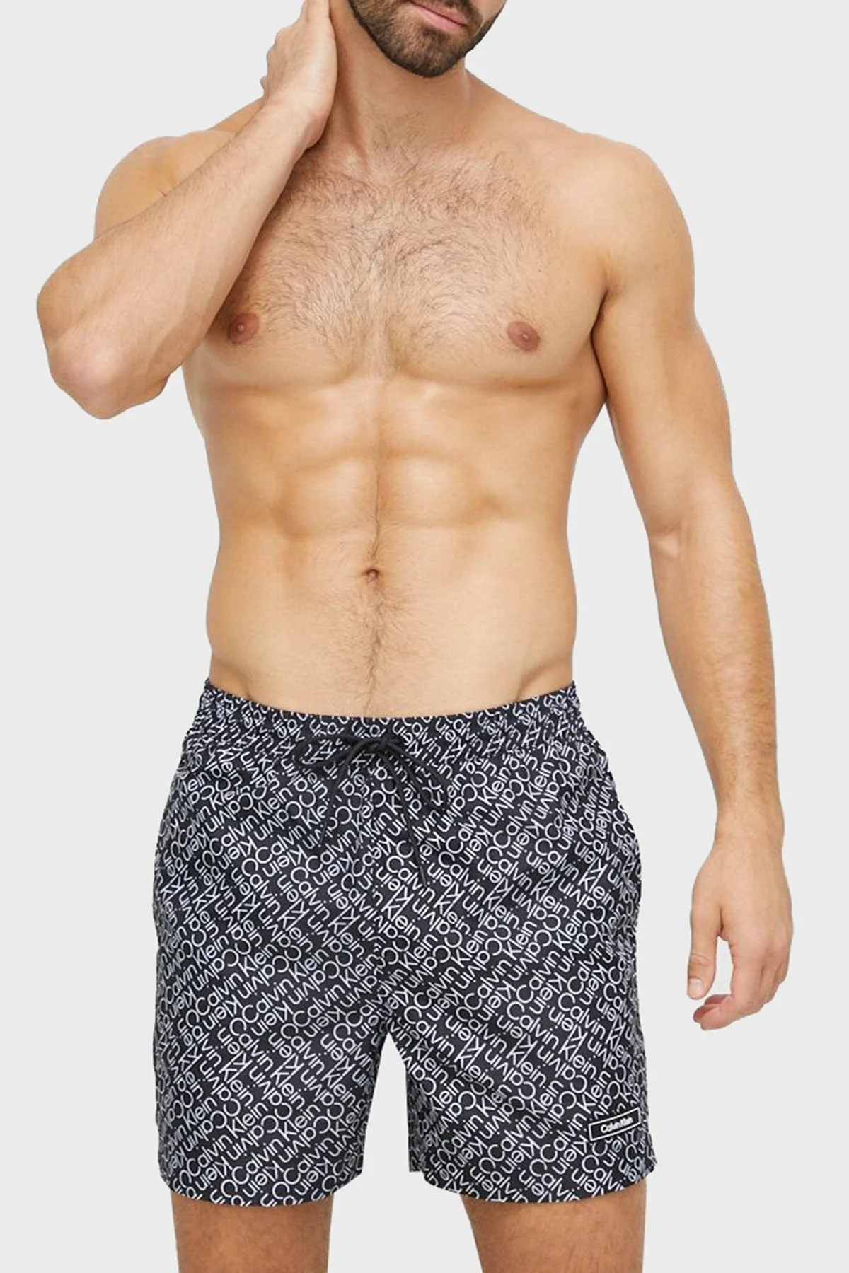 Calvin Klein Baskılı Deniz Şortu Belden Bağlamalı KM0KM008130GO Erkek Mayo Short KM0KM00813 0GO SİYAH - 3